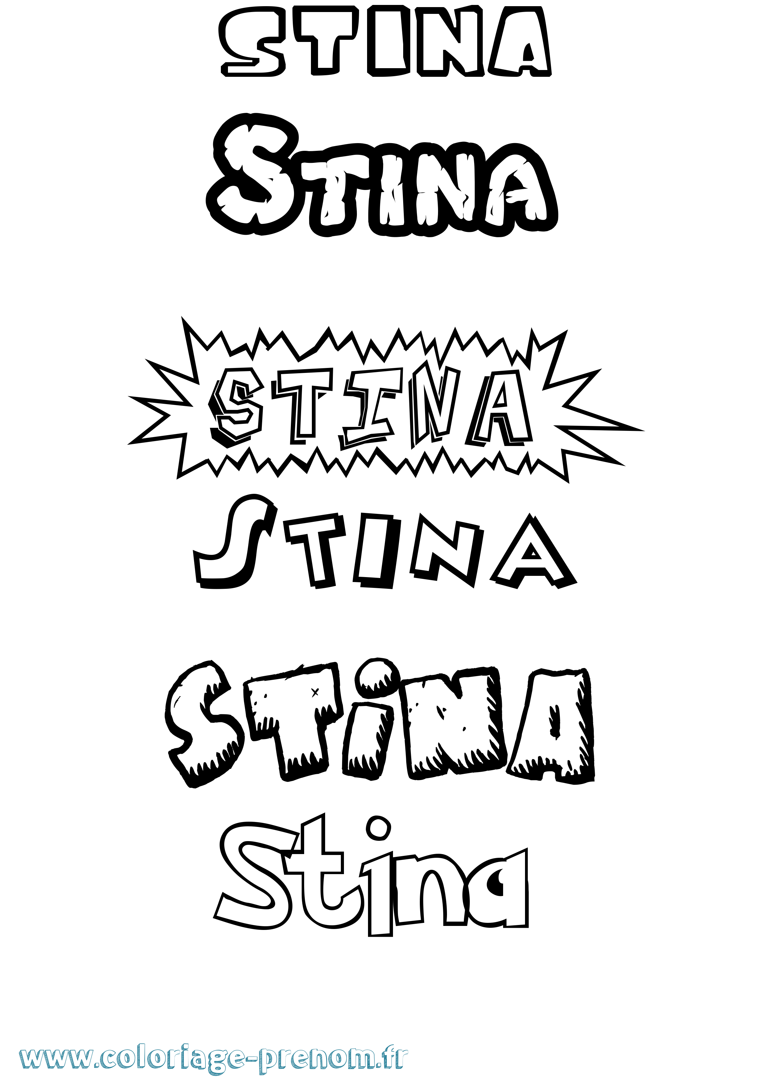 Coloriage Stina Dessin Animé Coloriage prénom Stina Dessin Animé