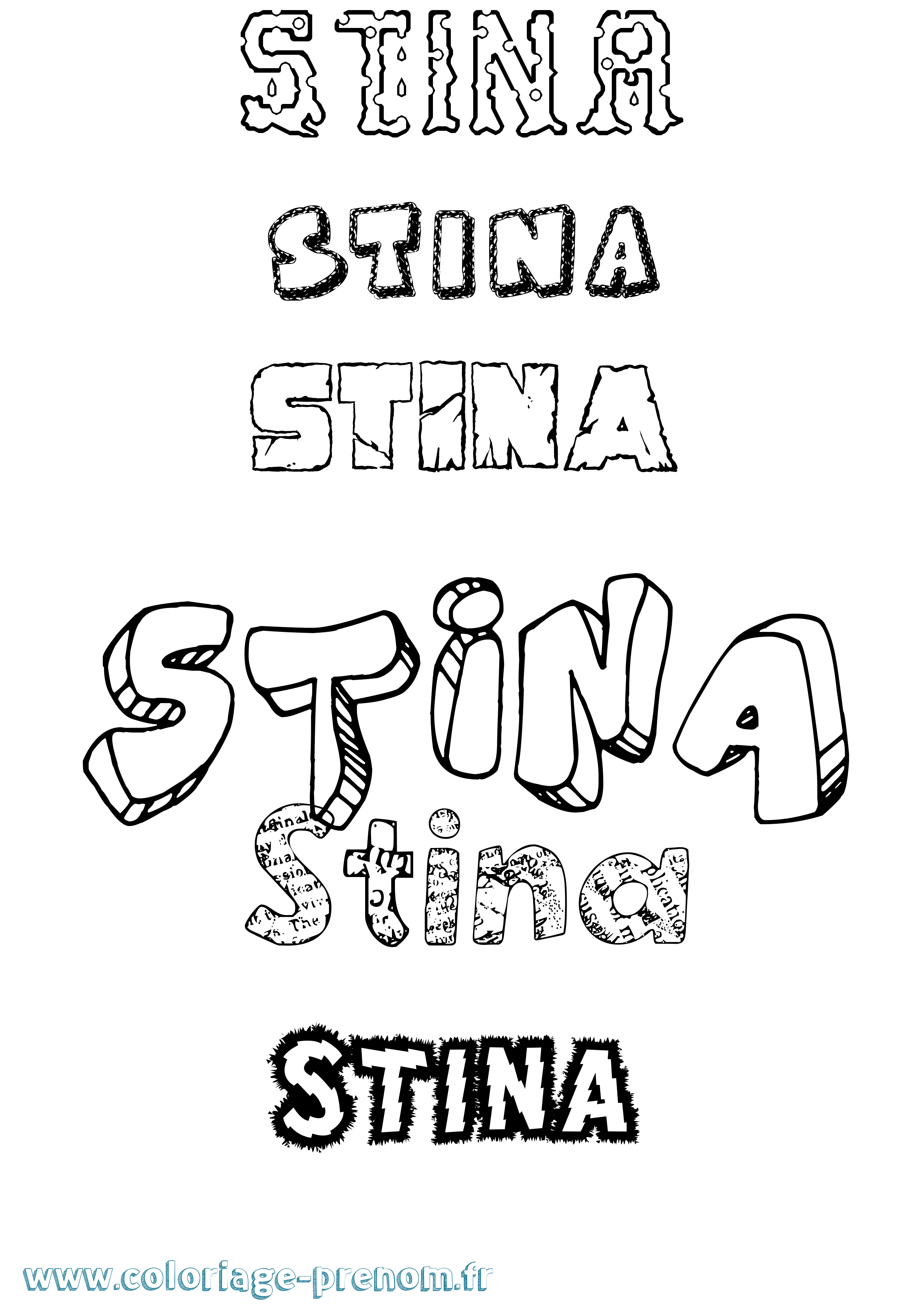 Coloriage Stina Destructuré Coloriage prénom Stina Destructuré