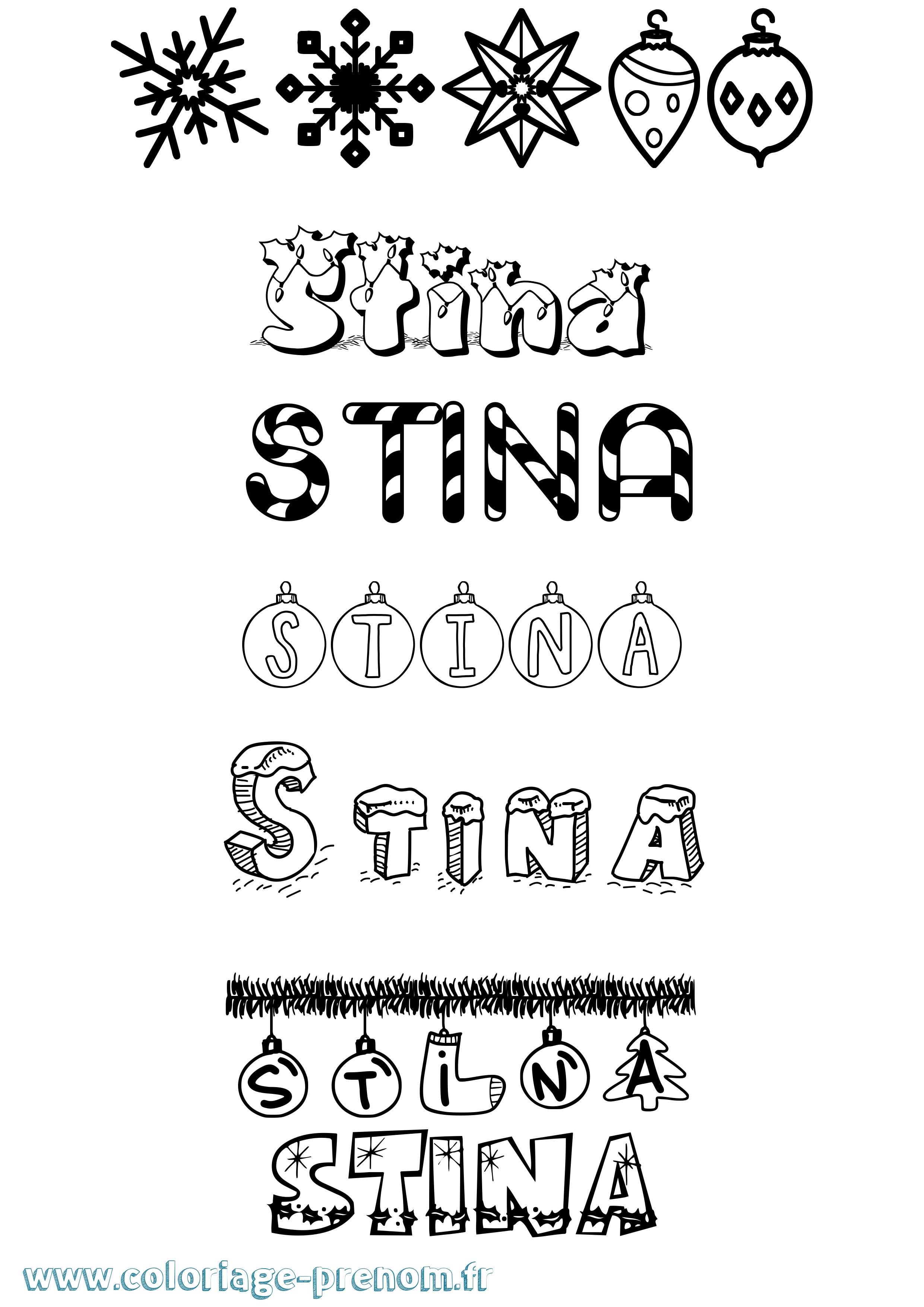 Coloriage Stina Noël Coloriage prénom Stina Noël