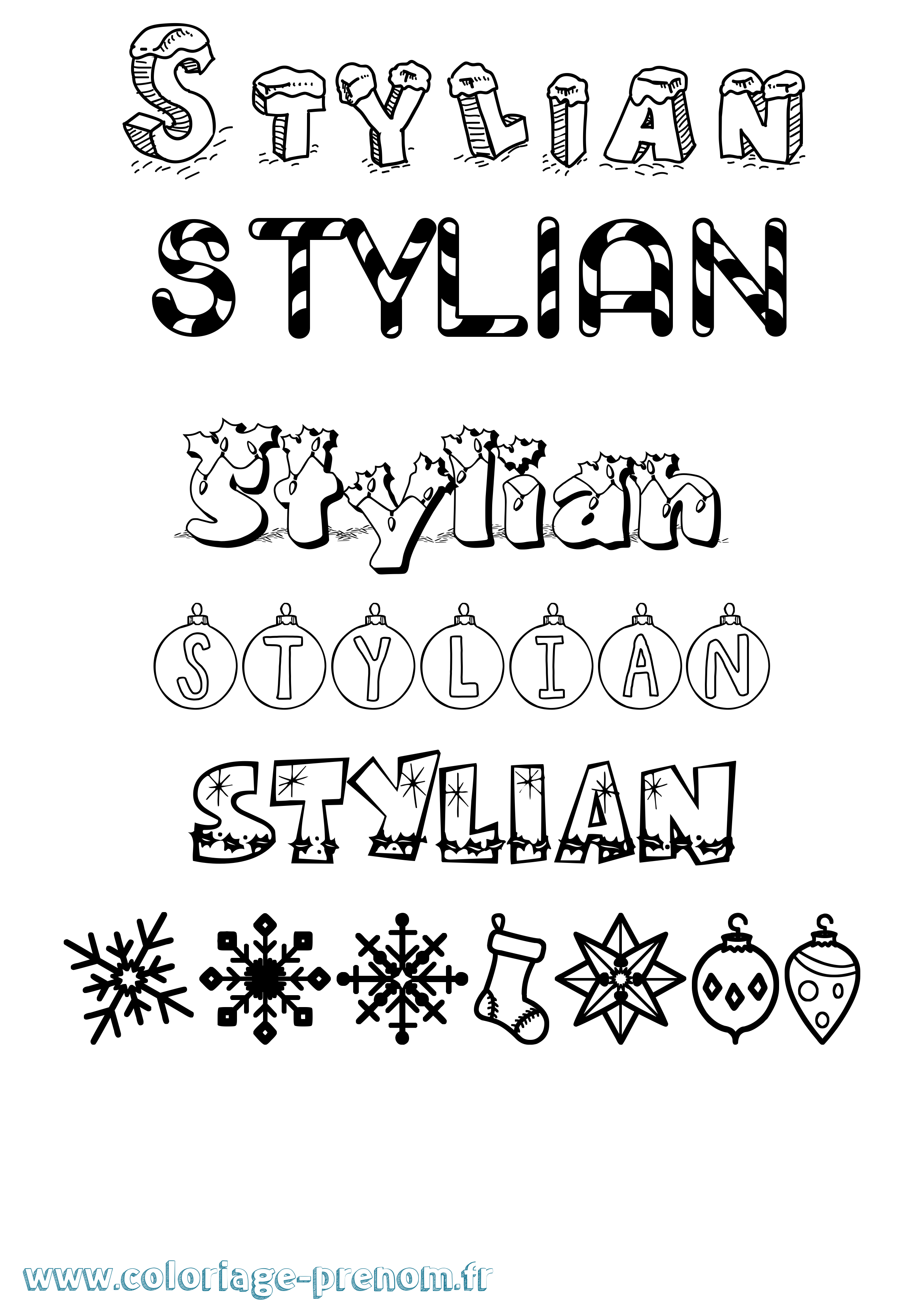 Coloriage Stylian Noël Coloriage prénom Stylian Noël