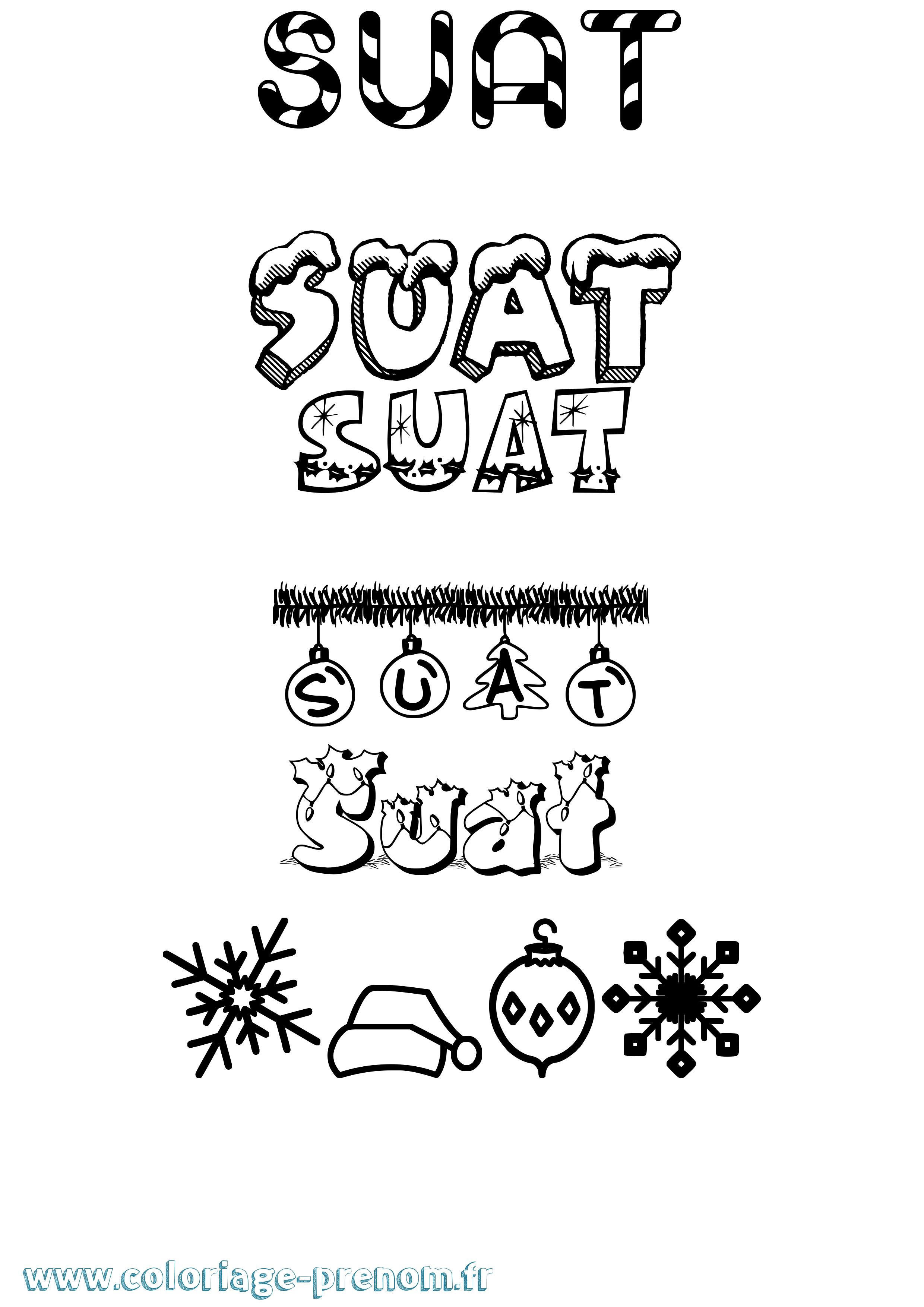 Coloriage Suat Noël Coloriage prénom Suat Noël