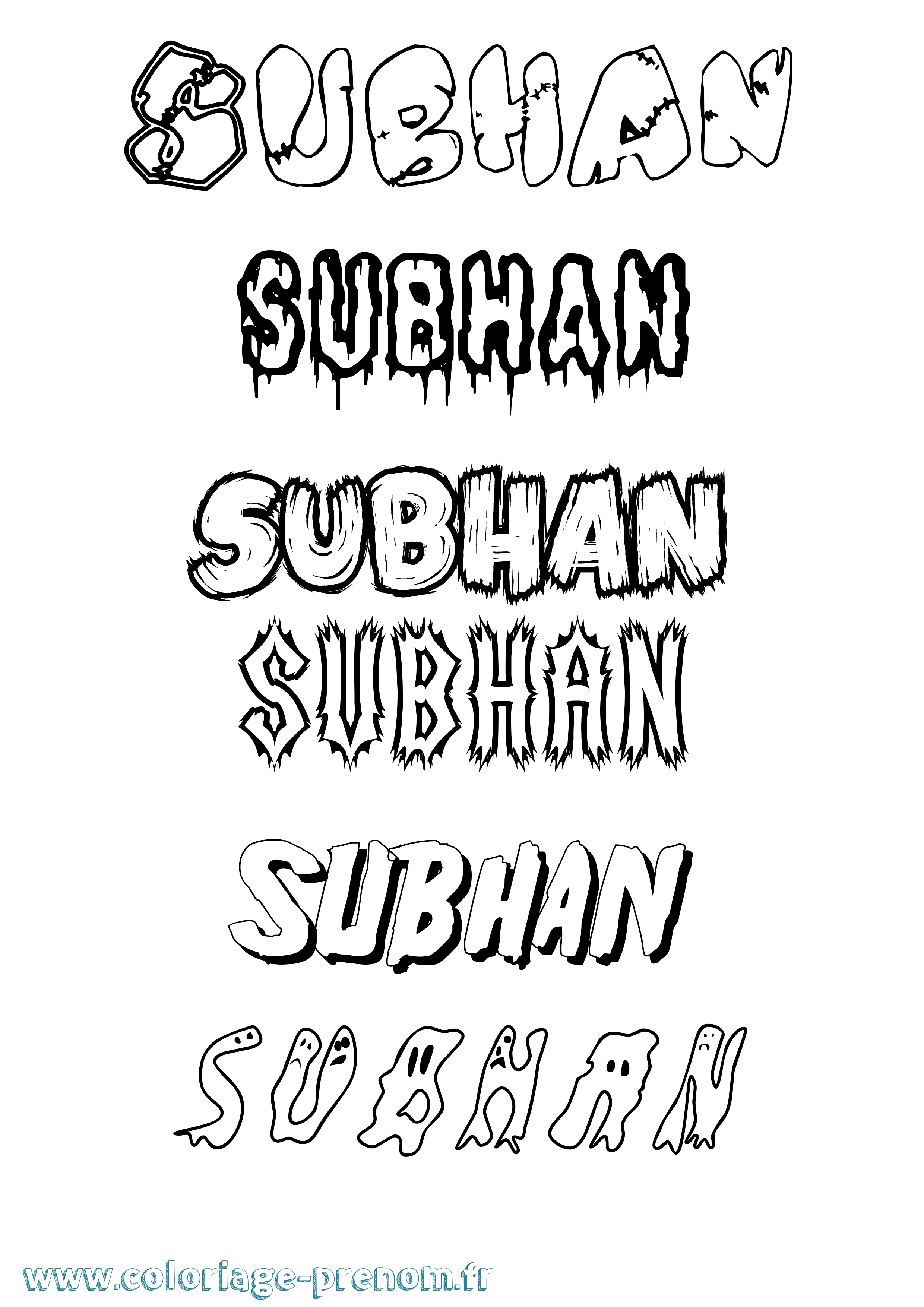 Coloriage Subhan Frisson Coloriage prénom Subhan Frisson