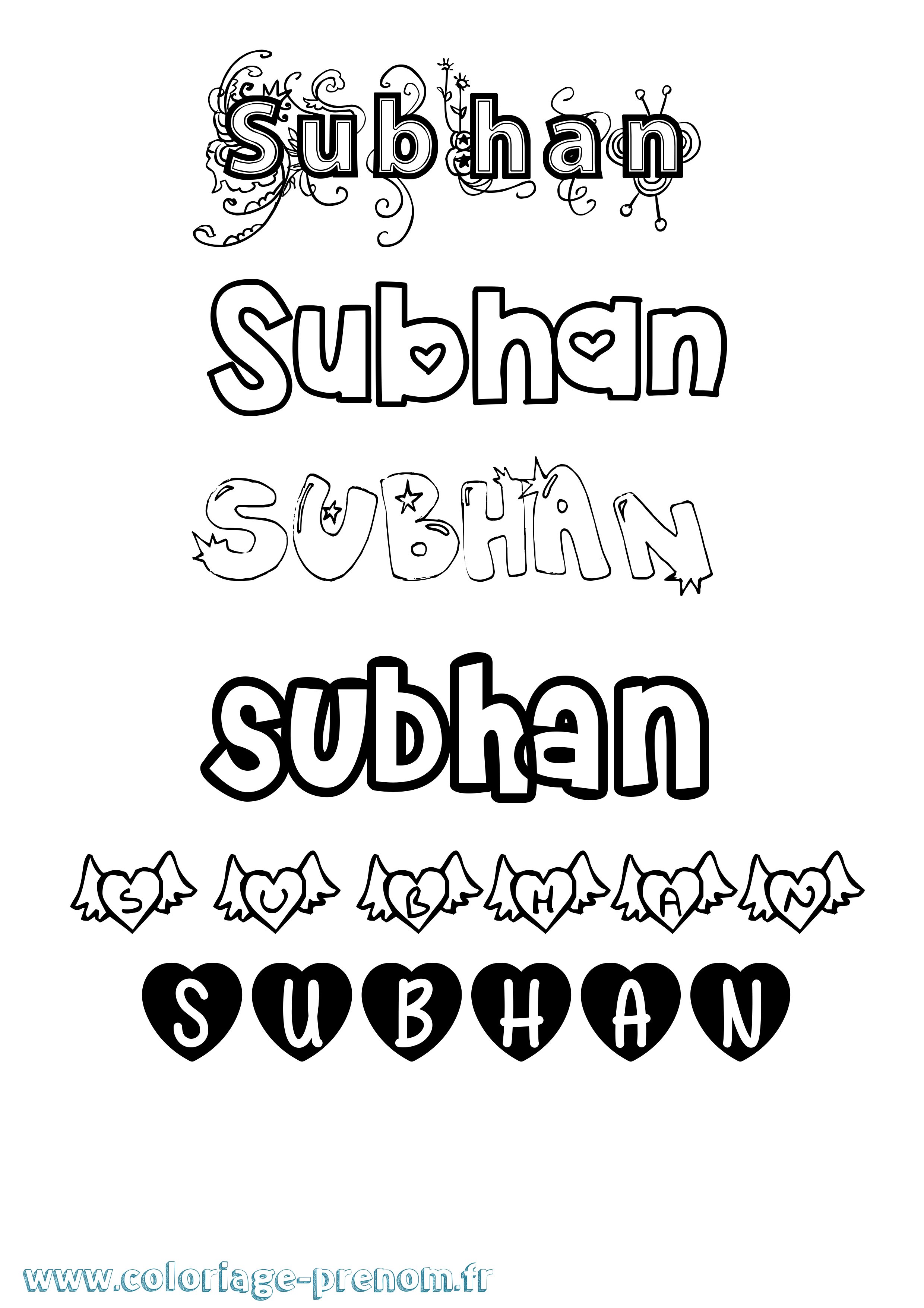 Coloriage Subhan Girly Coloriage prénom Subhan Girly