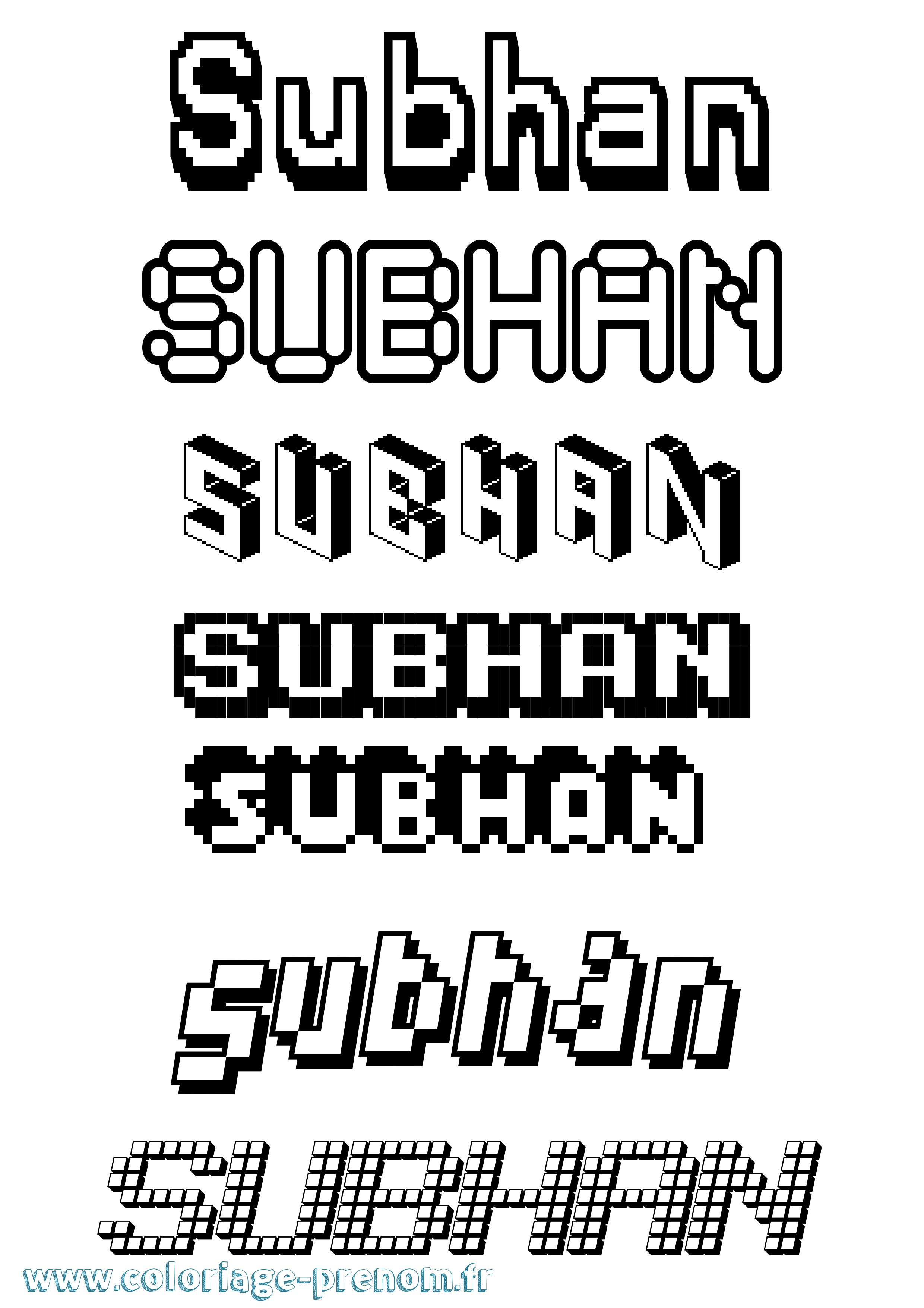 Coloriage Subhan Pixel Coloriage prénom Subhan Pixel