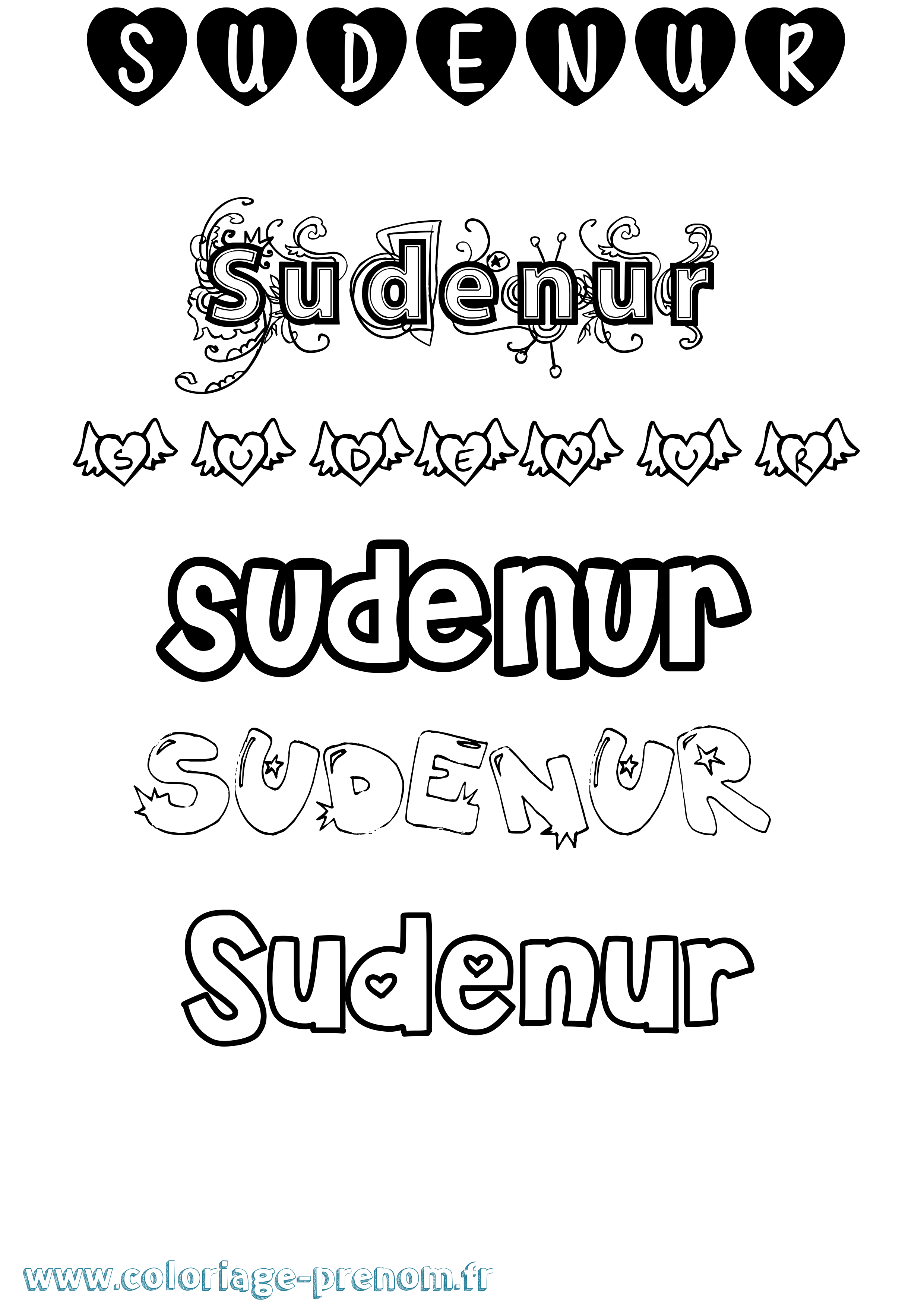 Coloriage Sudenur Girly Coloriage prénom Sudenur Girly