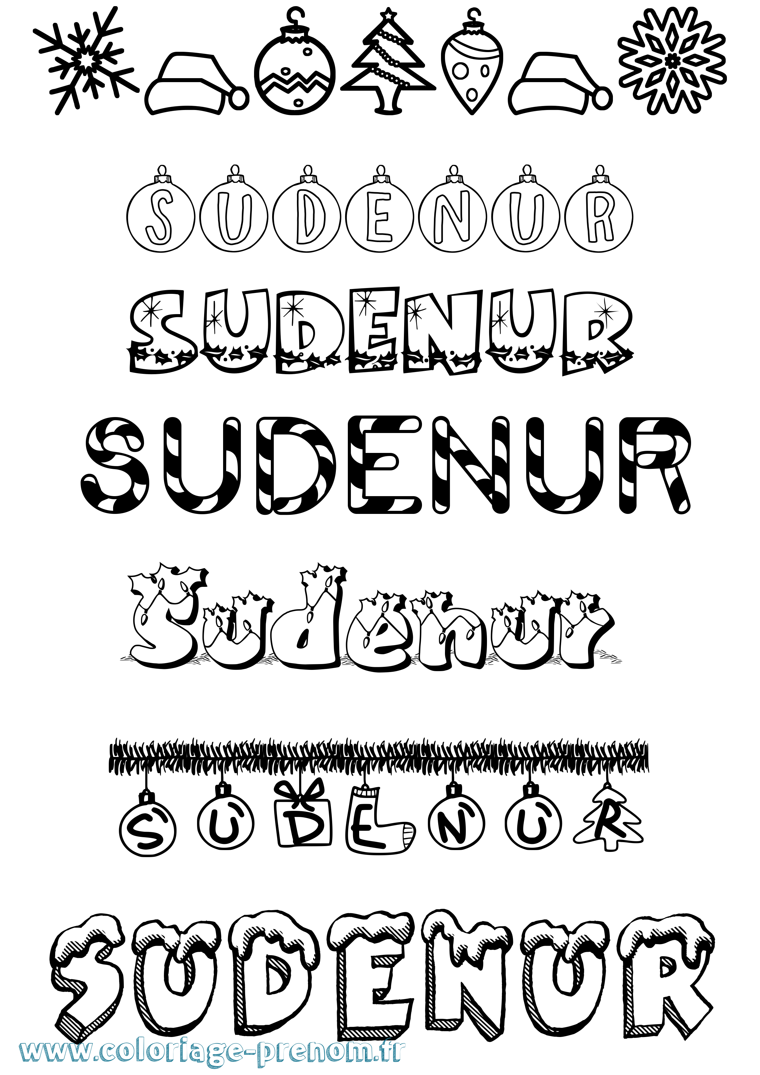 Coloriage Sudenur Noël Coloriage prénom Sudenur Noël