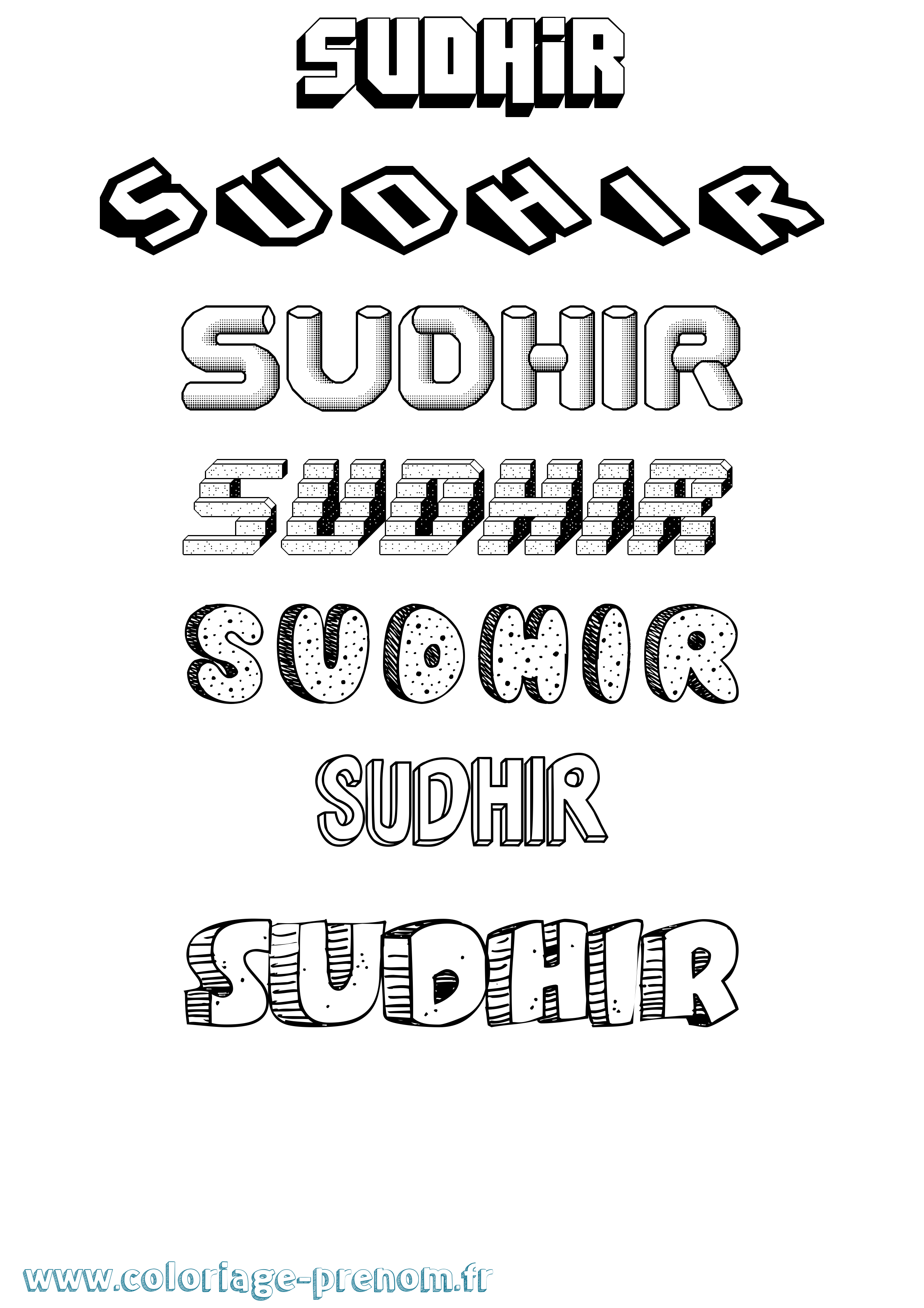 Coloriage Sudhir Effet 3D Coloriage prénom Sudhir Effet 3D