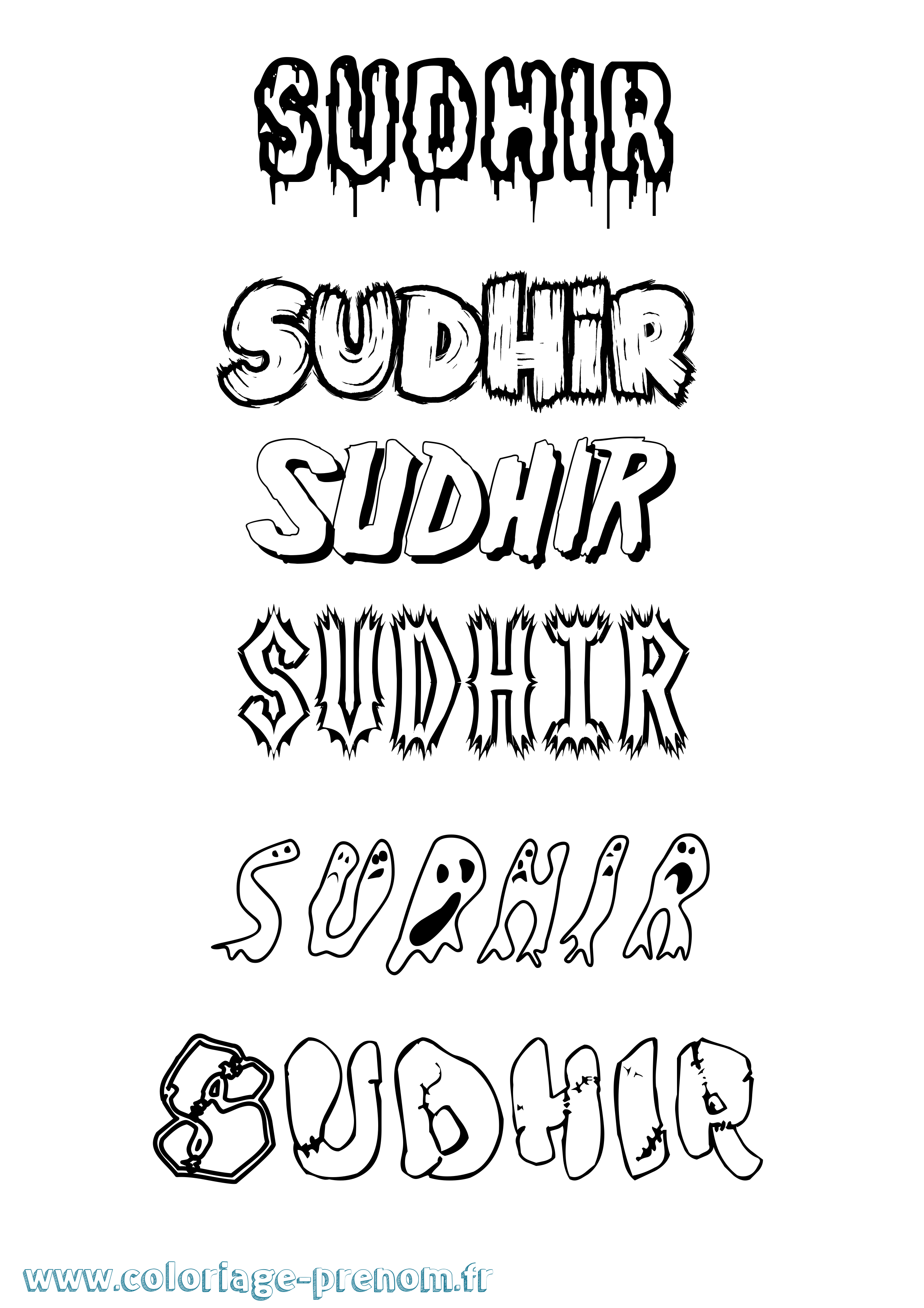 Coloriage Sudhir Frisson Coloriage prénom Sudhir Frisson