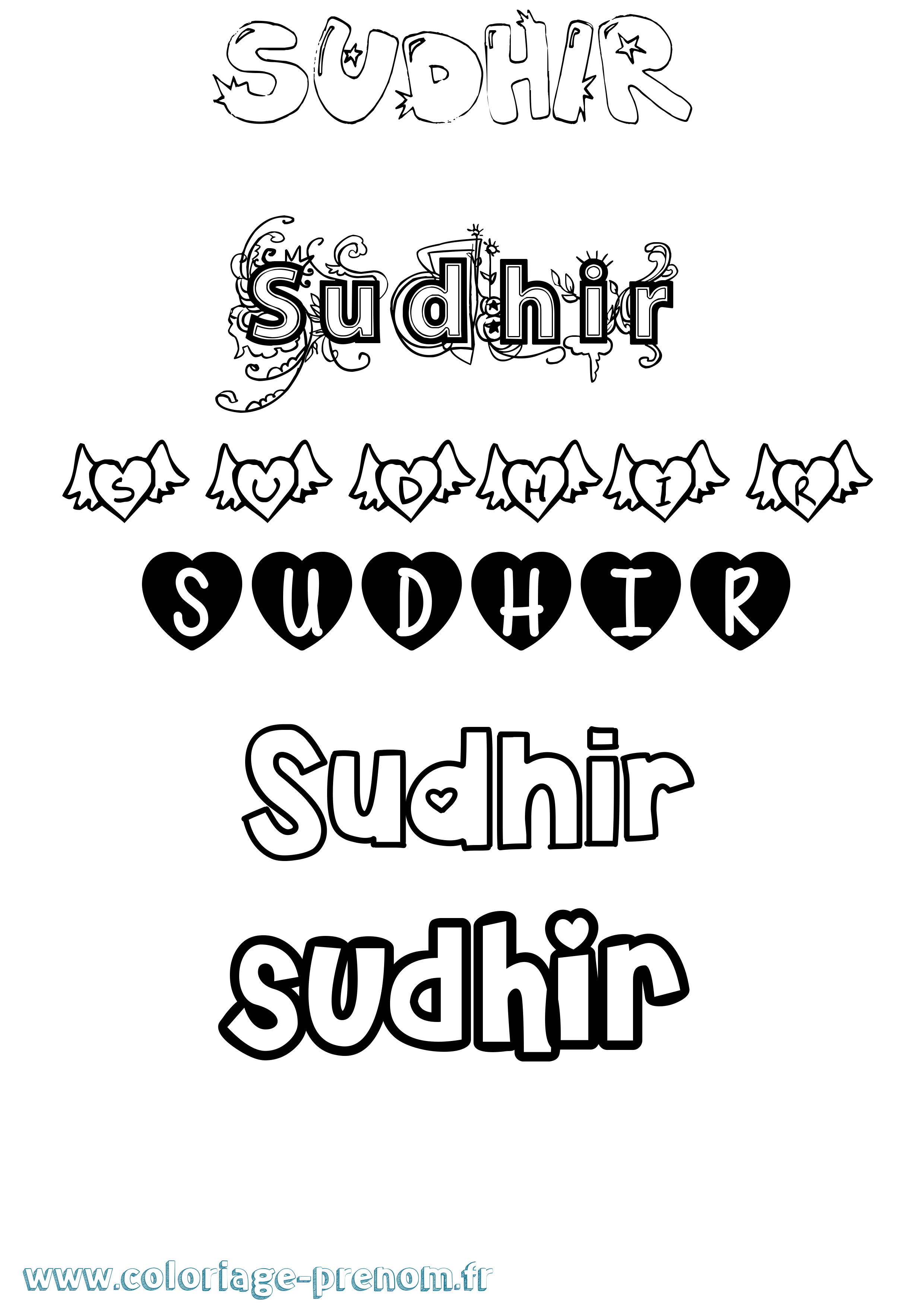 Coloriage Sudhir Girly Coloriage prénom Sudhir Girly