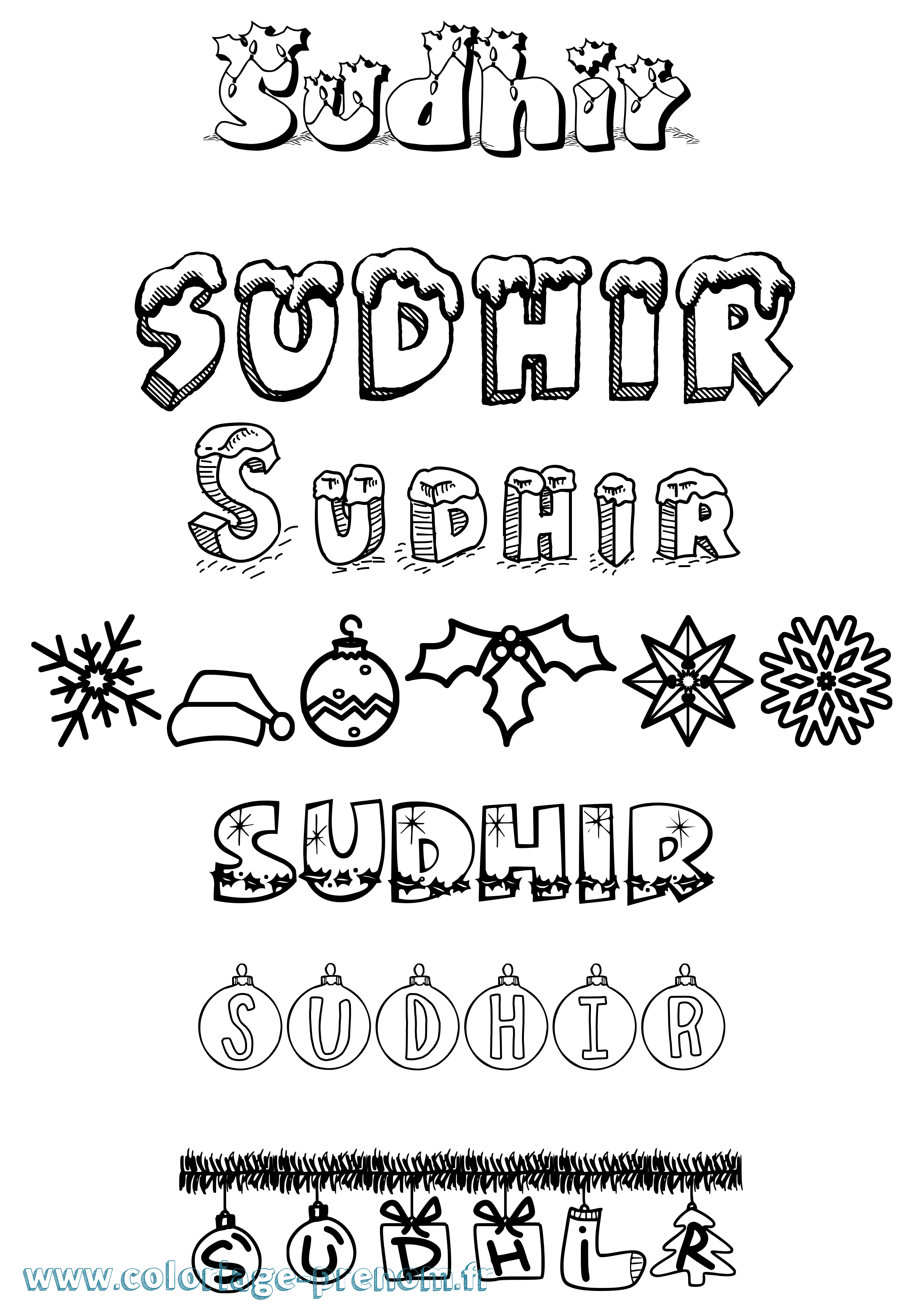 Coloriage Sudhir Noël Coloriage prénom Sudhir Noël