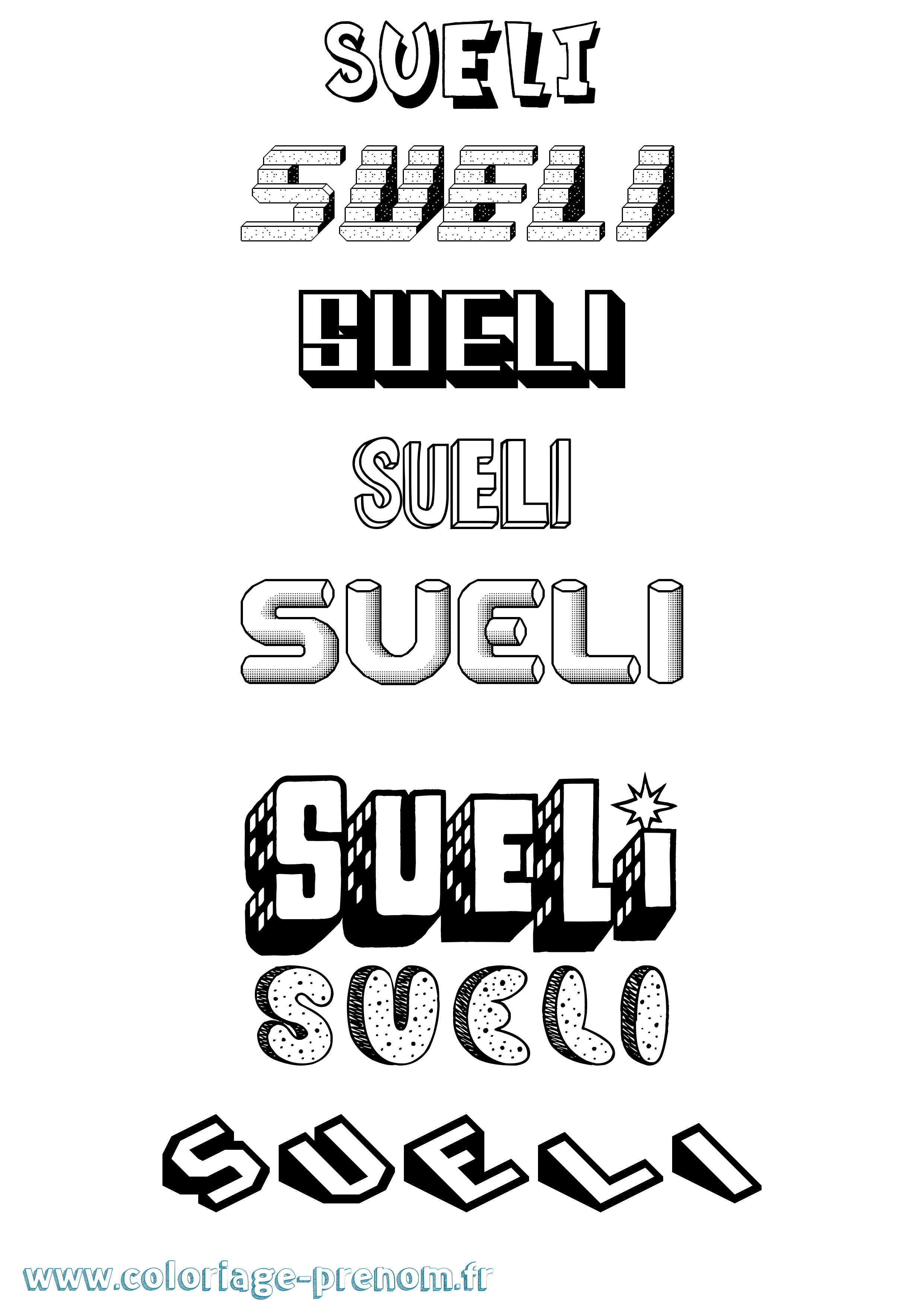 Coloriage Sueli Effet 3D Coloriage prénom Sueli Effet 3D