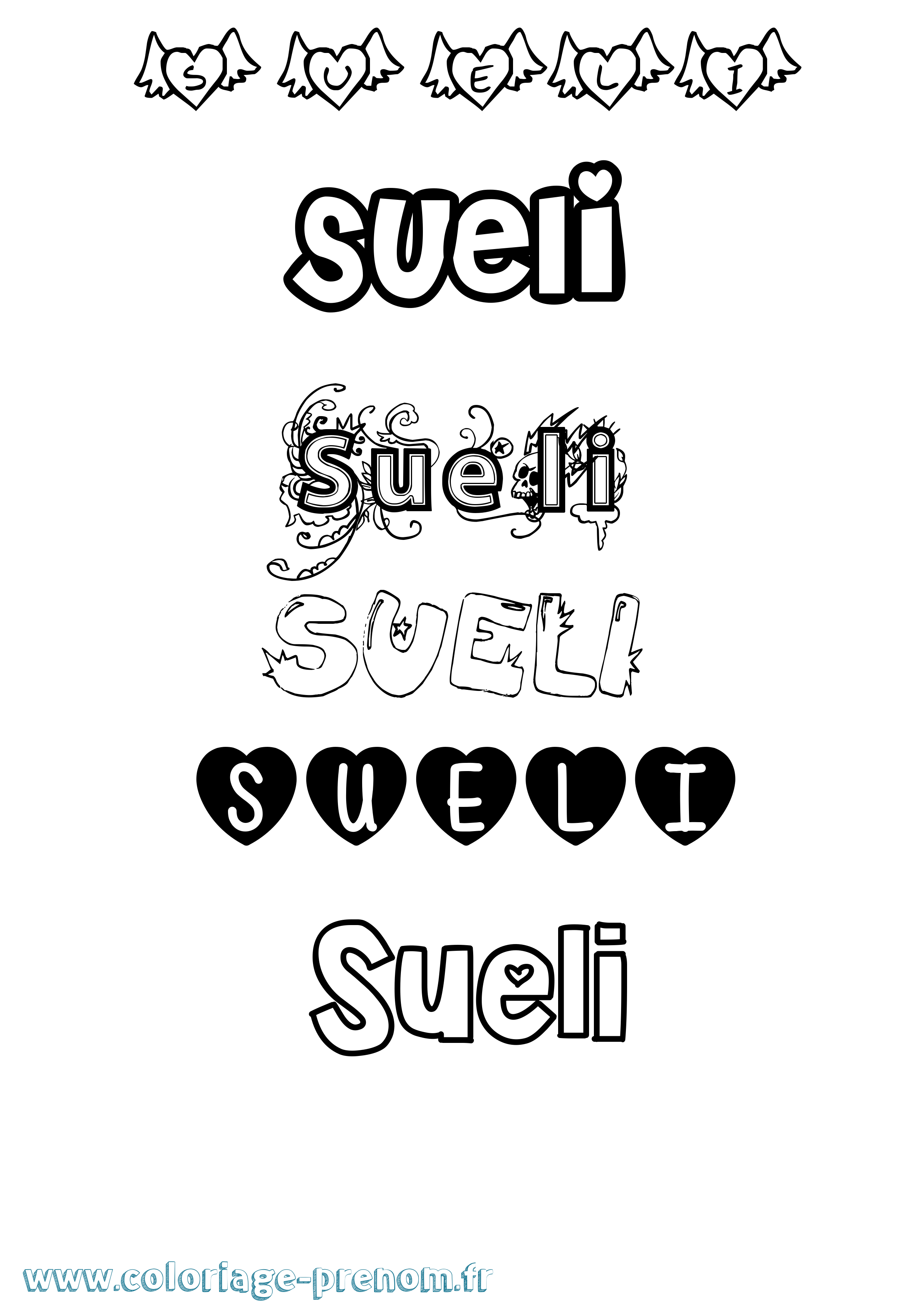 Coloriage Sueli Girly Coloriage prénom Sueli Girly