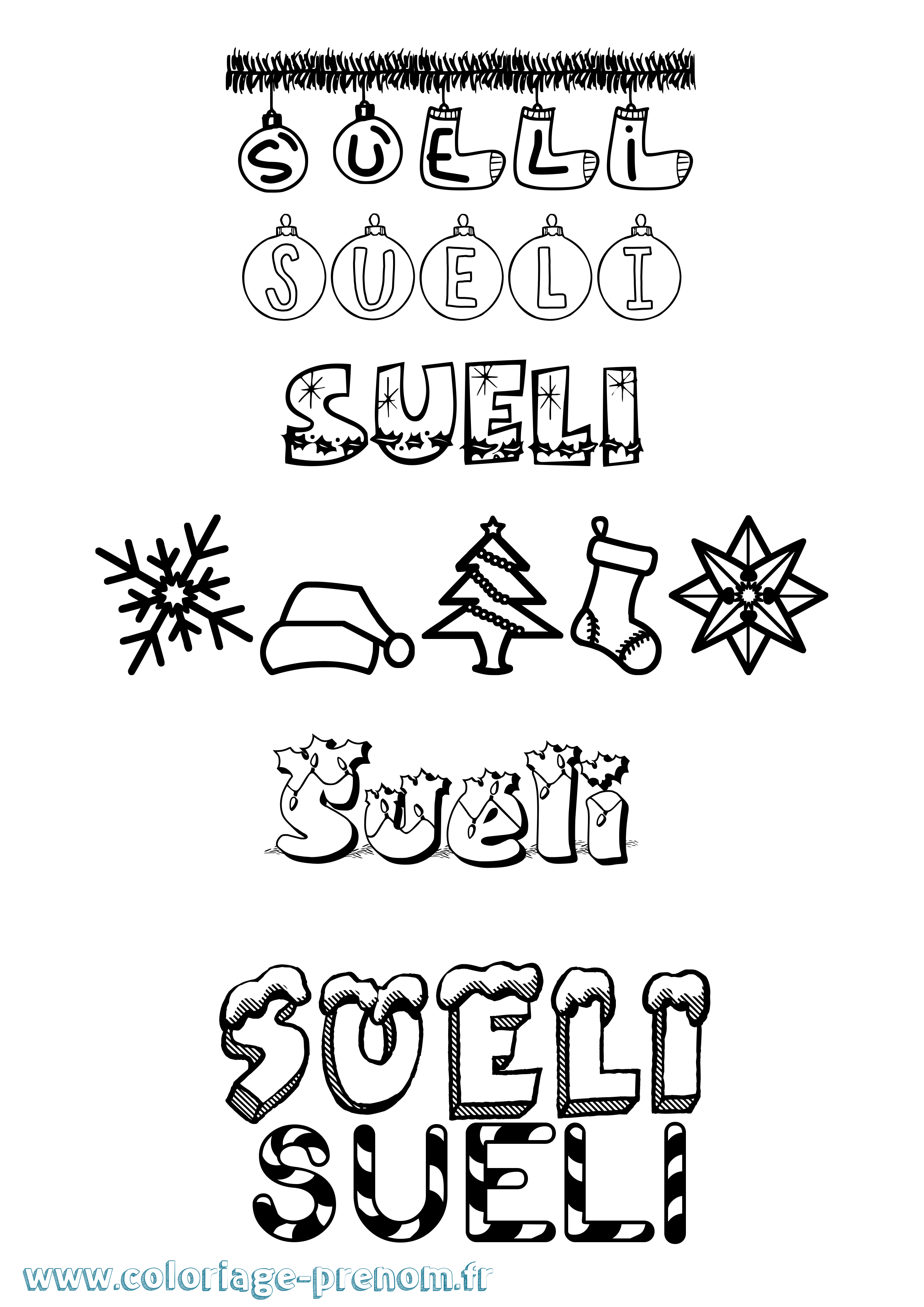 Coloriage Sueli Noël Coloriage prénom Sueli Noël