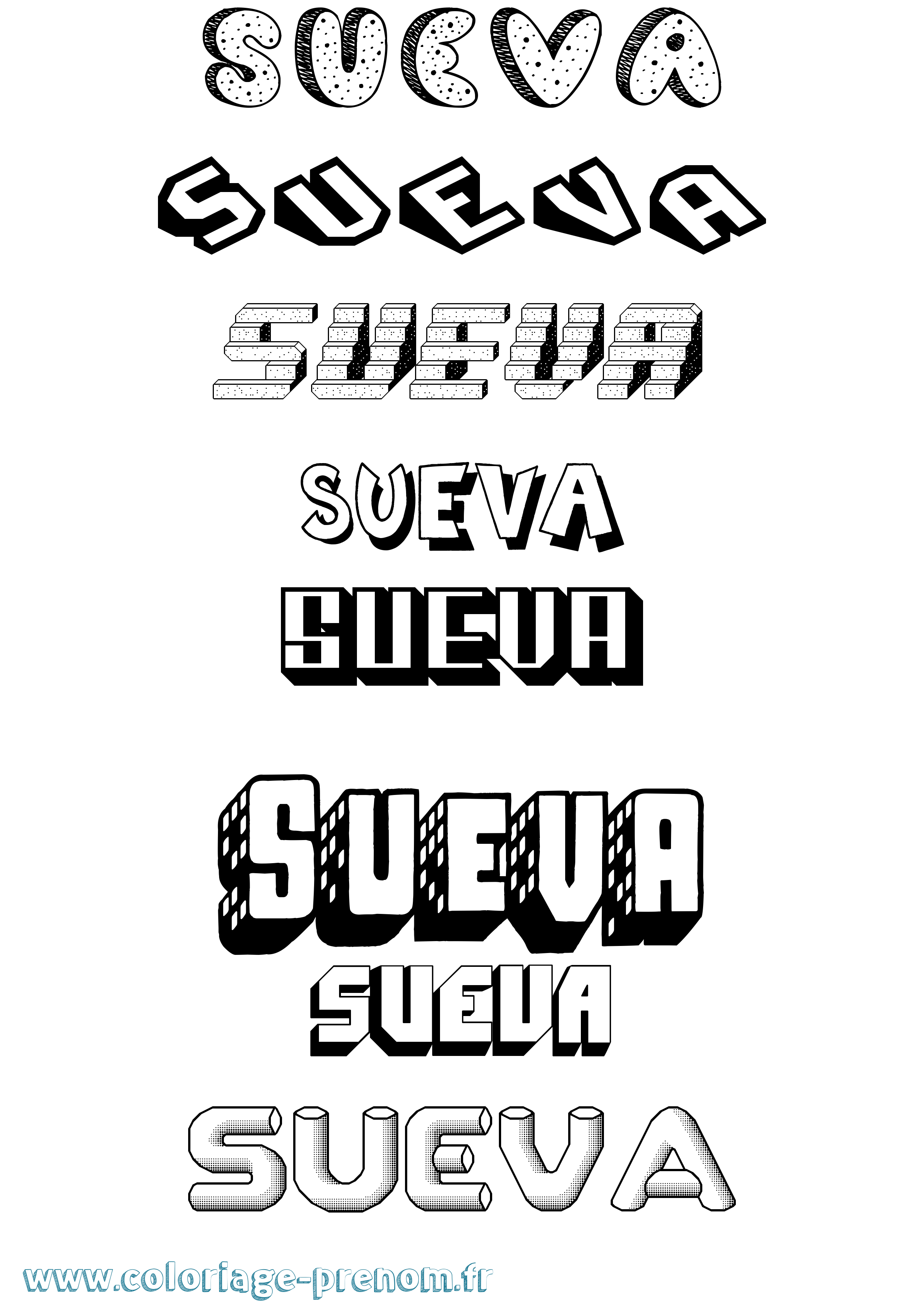 Coloriage Sueva Effet 3D Coloriage prénom Sueva Effet 3D