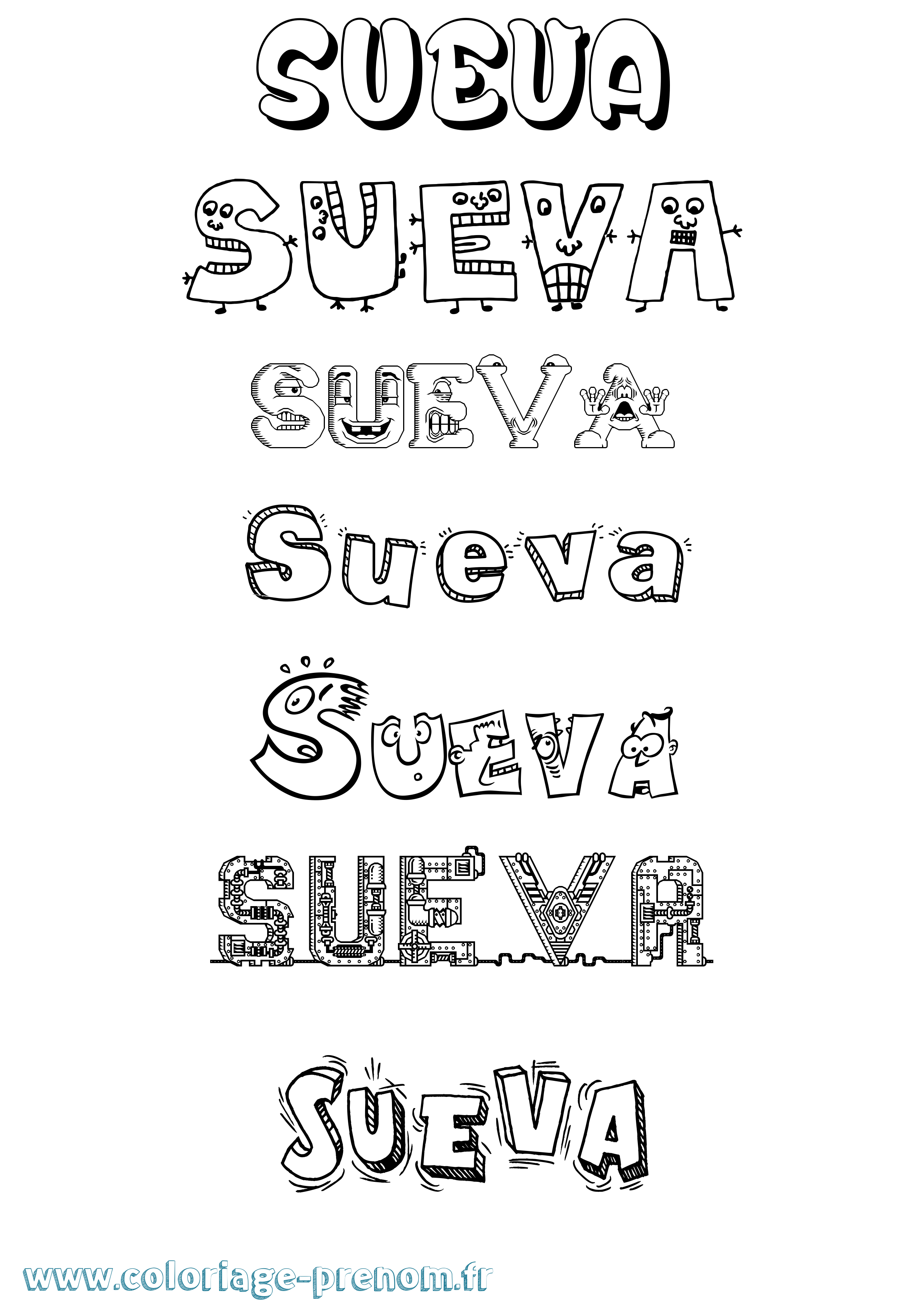 Coloriage Sueva Fun Coloriage prénom Sueva Fun