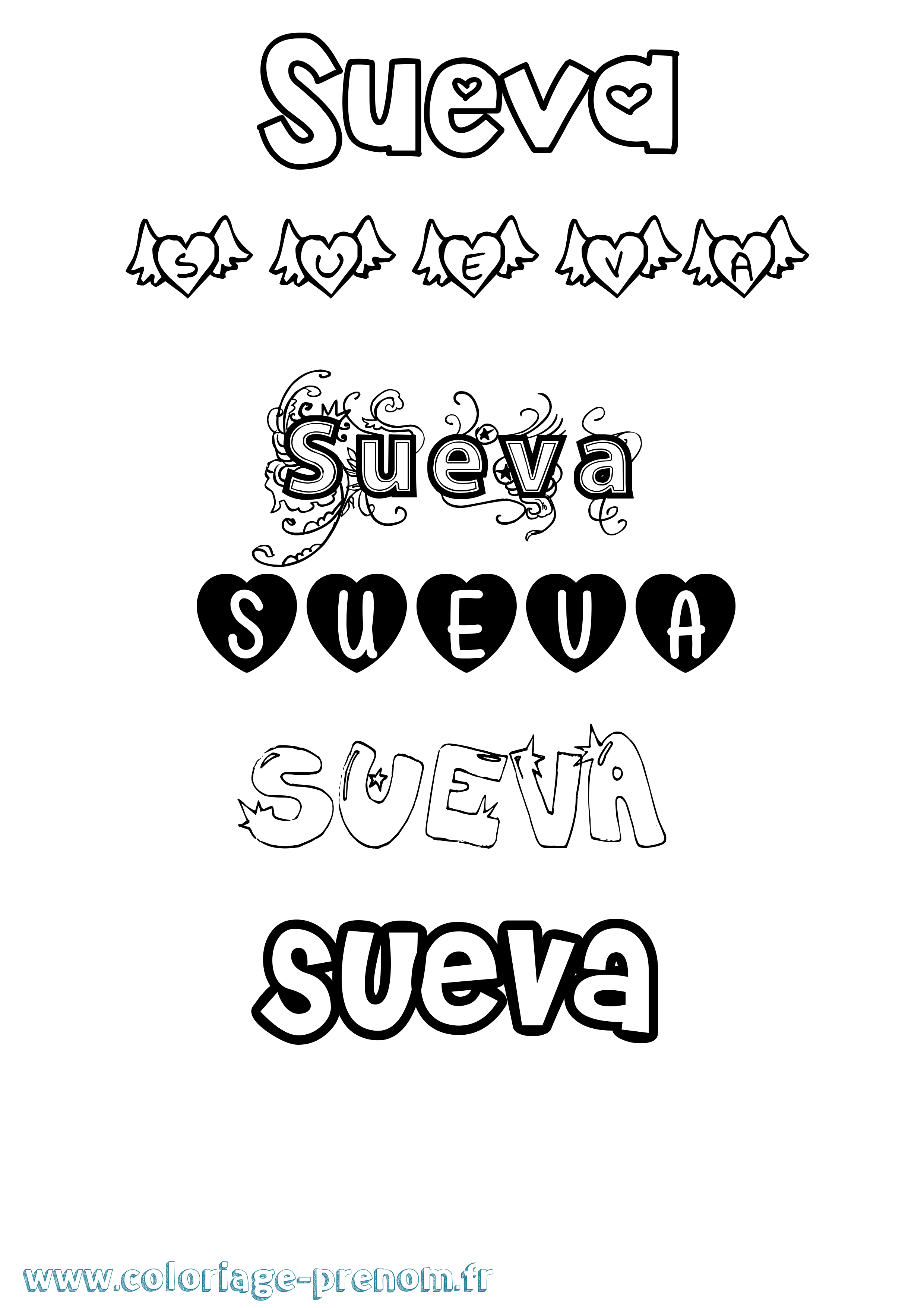 Coloriage Sueva Girly Coloriage prénom Sueva Girly
