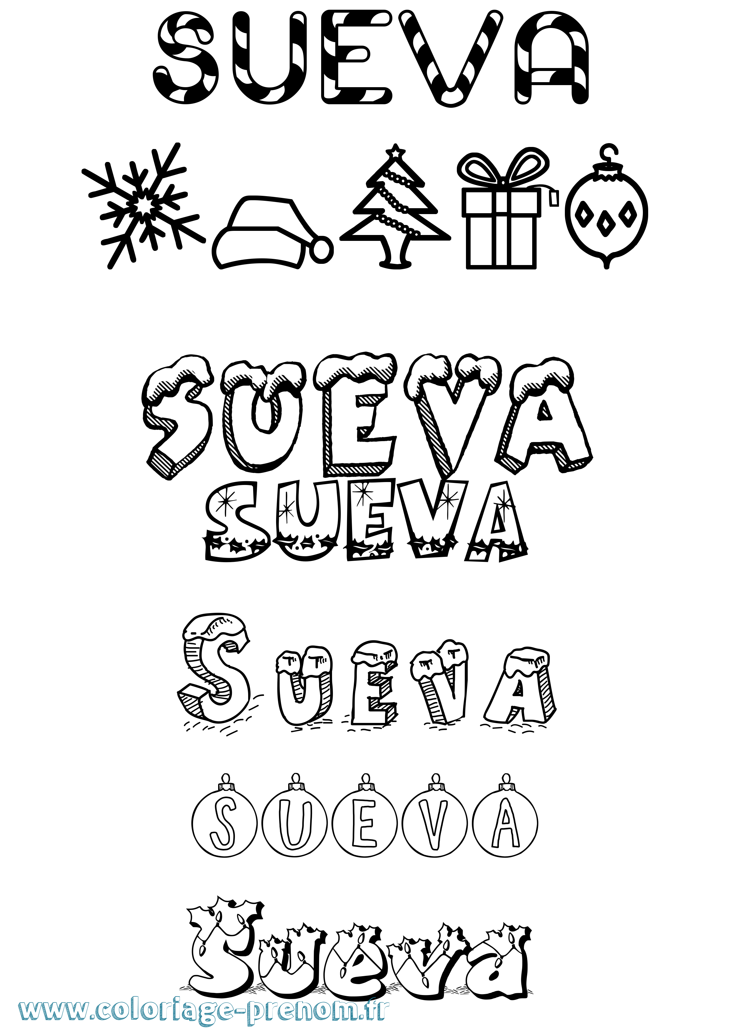 Coloriage Sueva Noël Coloriage prénom Sueva Noël