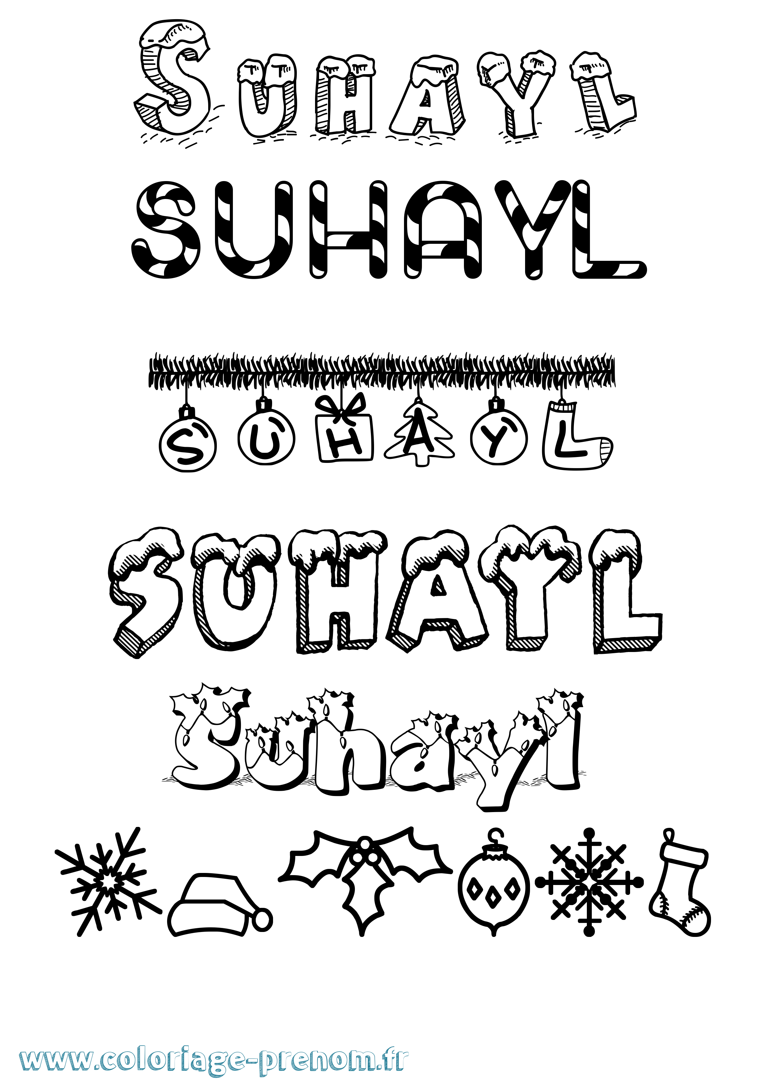 Coloriage Suhayl Noël Coloriage prénom Suhayl Noël