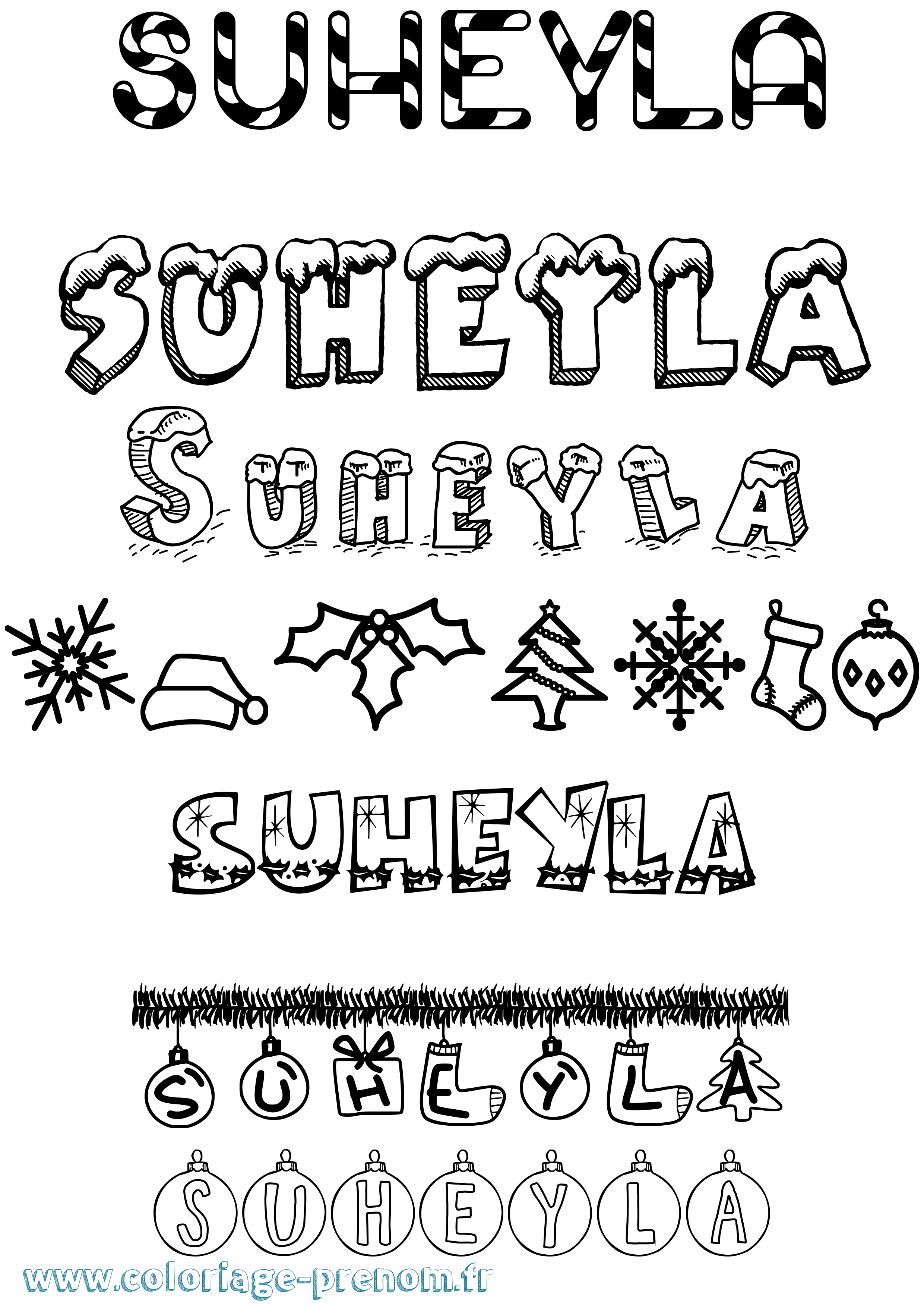 Coloriage Suheyla Noël Coloriage prénom Suheyla Noël