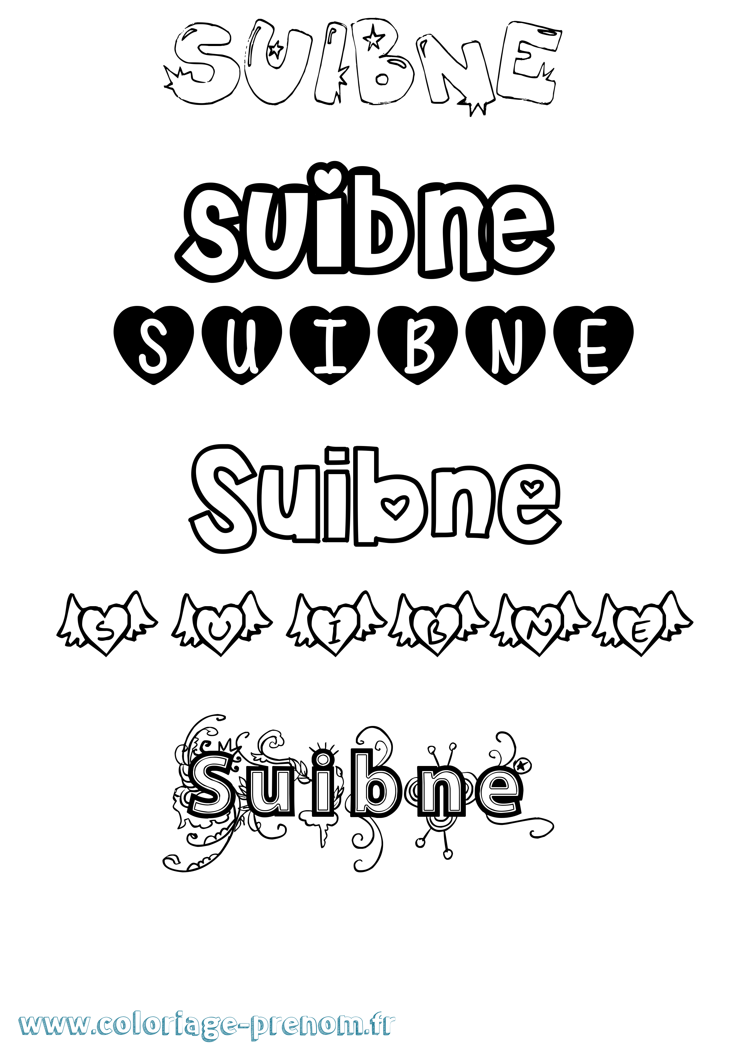 Coloriage Suibne Girly Coloriage prénom Suibne Girly