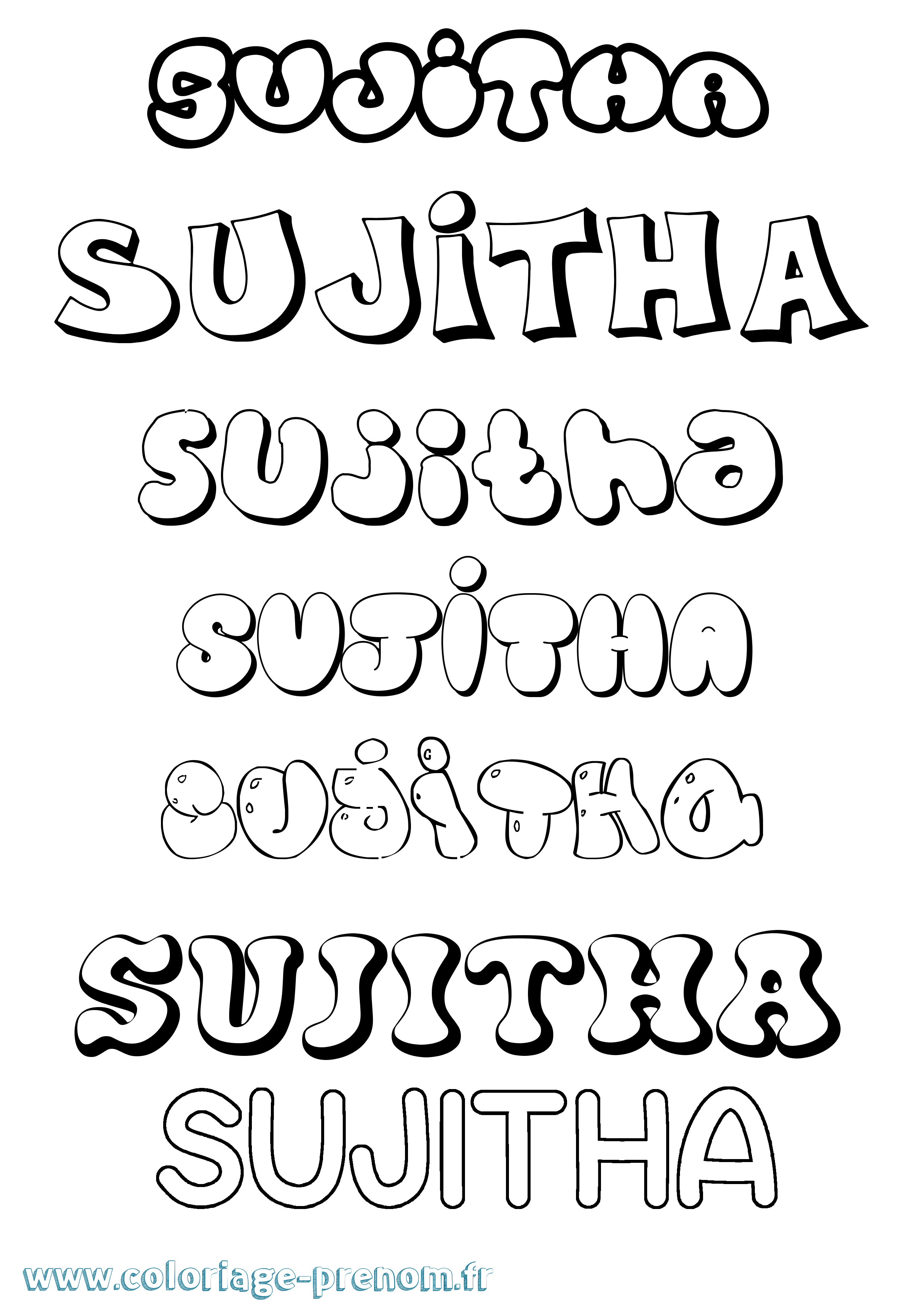 Coloriage Sujitha Bubble Coloriage prénom Sujitha Bubble