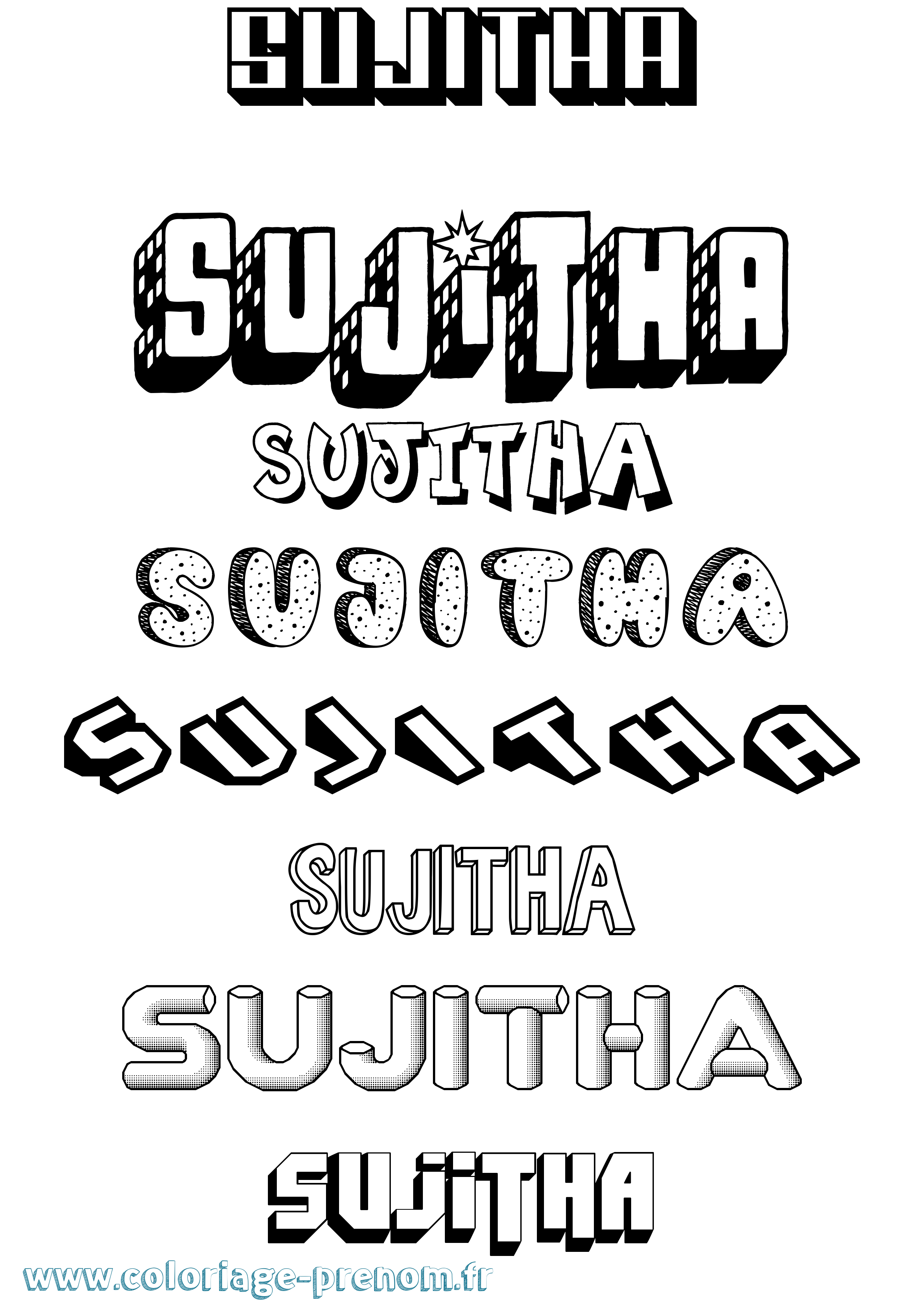 Coloriage Sujitha Effet 3D Coloriage prénom Sujitha Effet 3D