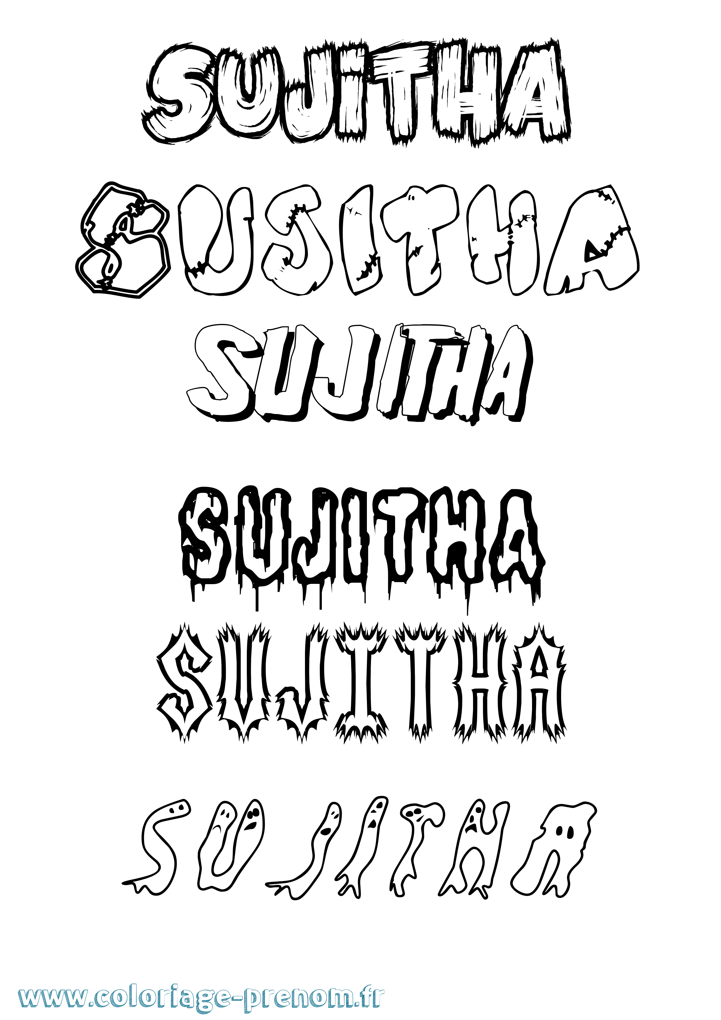 Coloriage Sujitha Frisson Coloriage prénom Sujitha Frisson