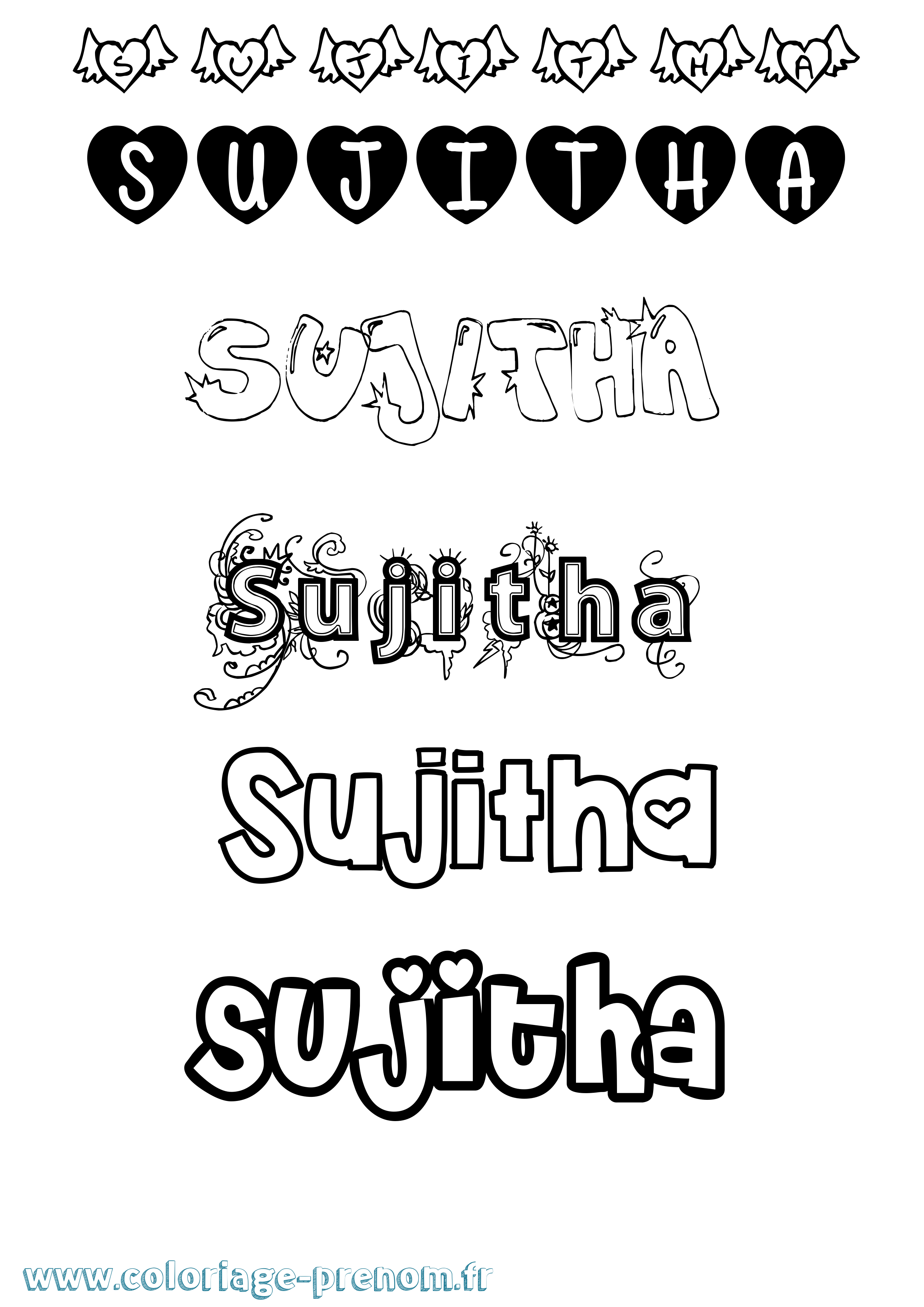 Coloriage Sujitha Girly Coloriage prénom Sujitha Girly