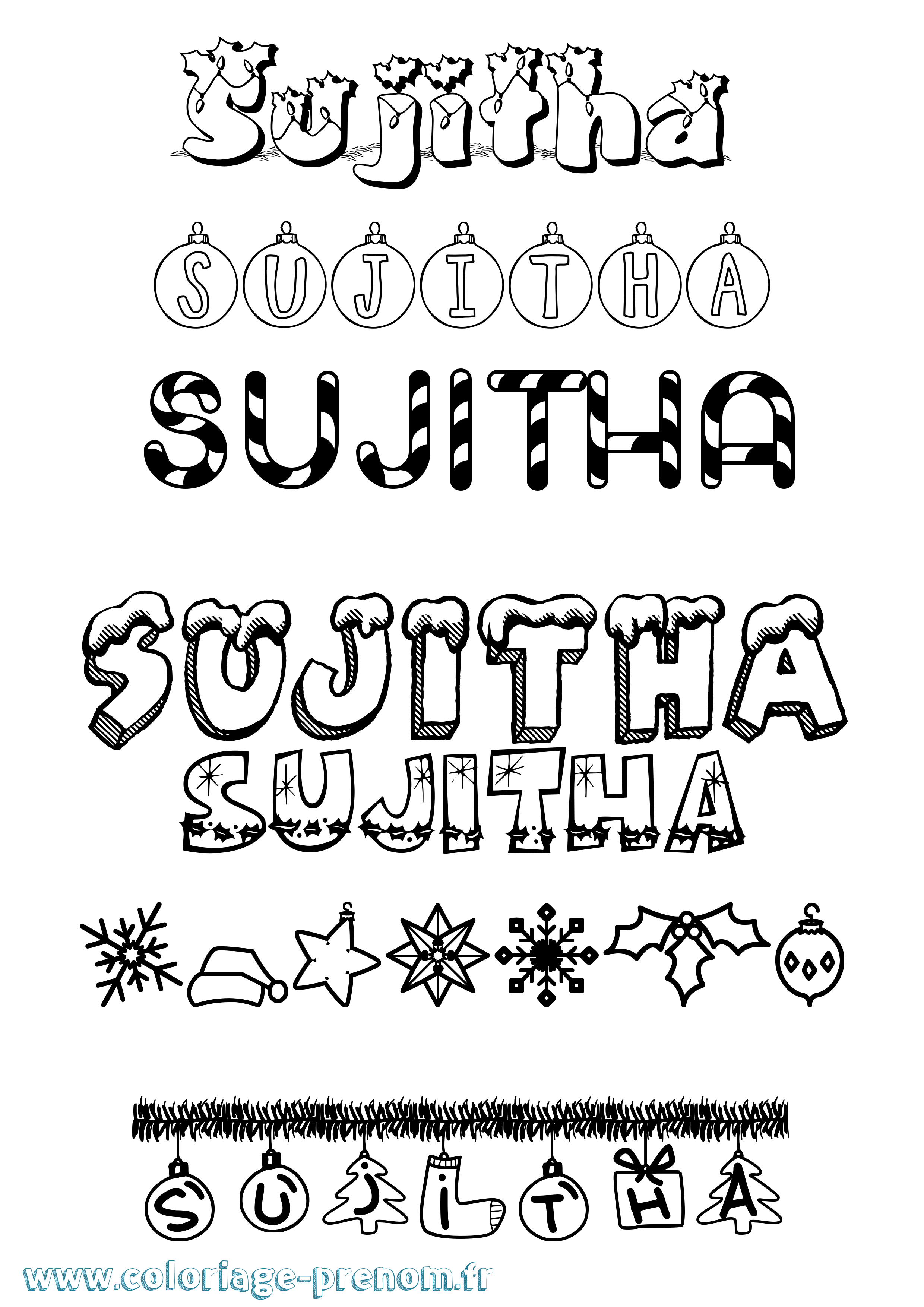 Coloriage Sujitha Noël Coloriage prénom Sujitha Noël