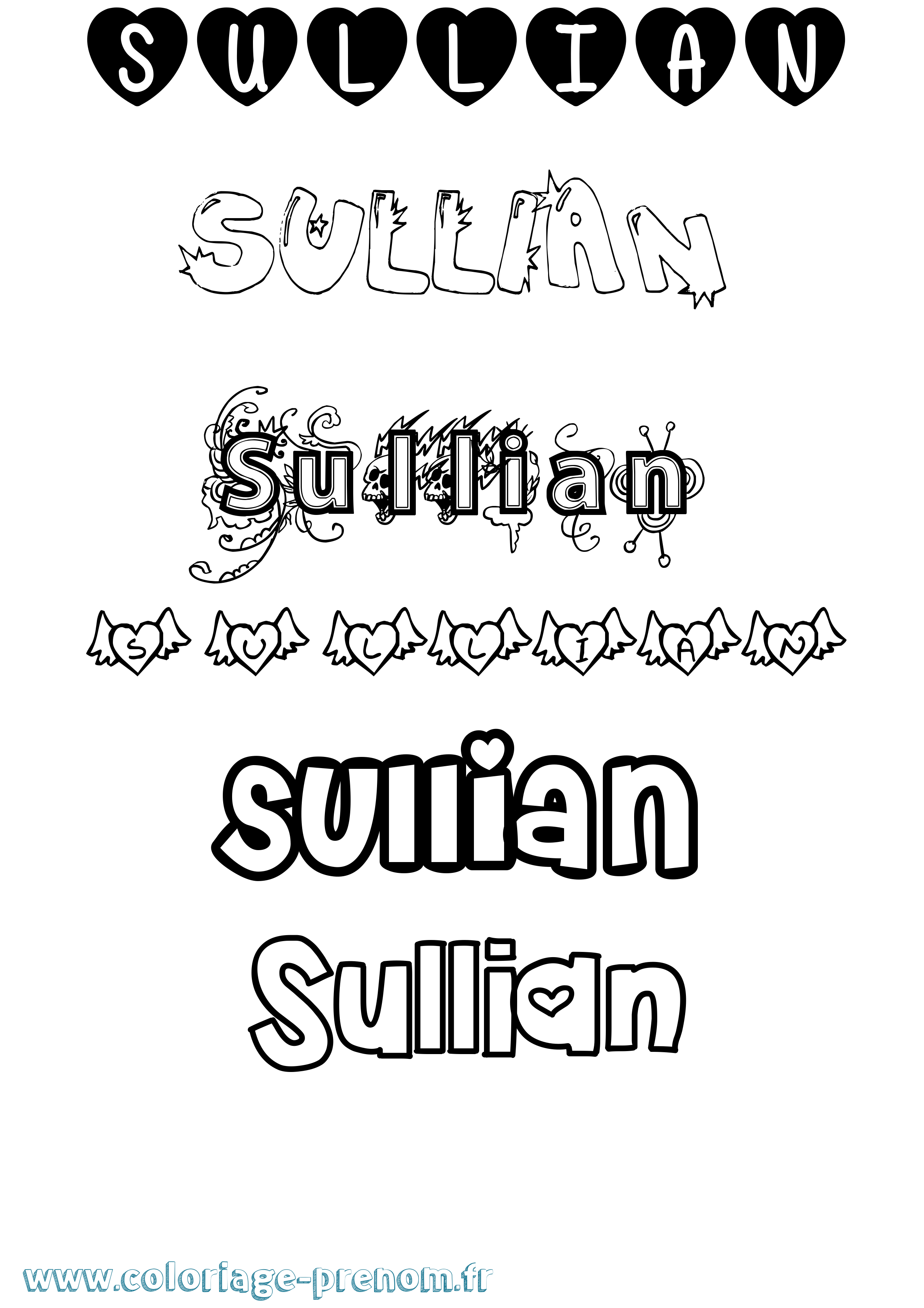 Coloriage Sullian Girly Coloriage prénom Sullian Girly