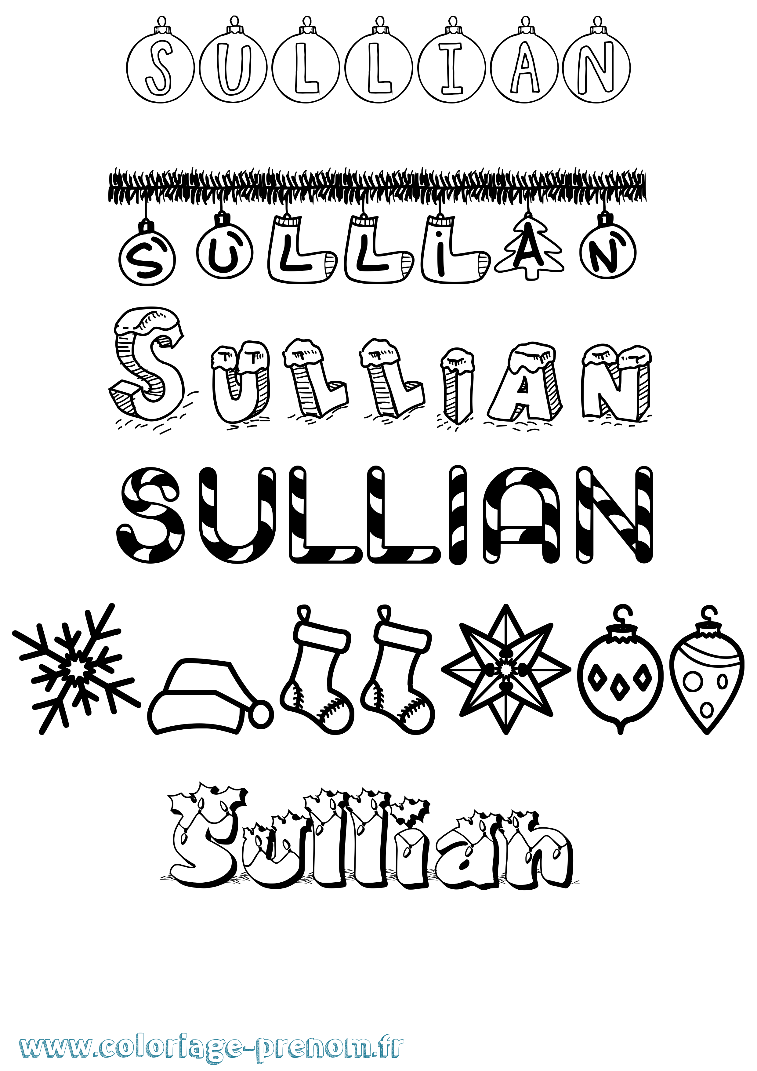 Coloriage Sullian Noël Coloriage prénom Sullian Noël