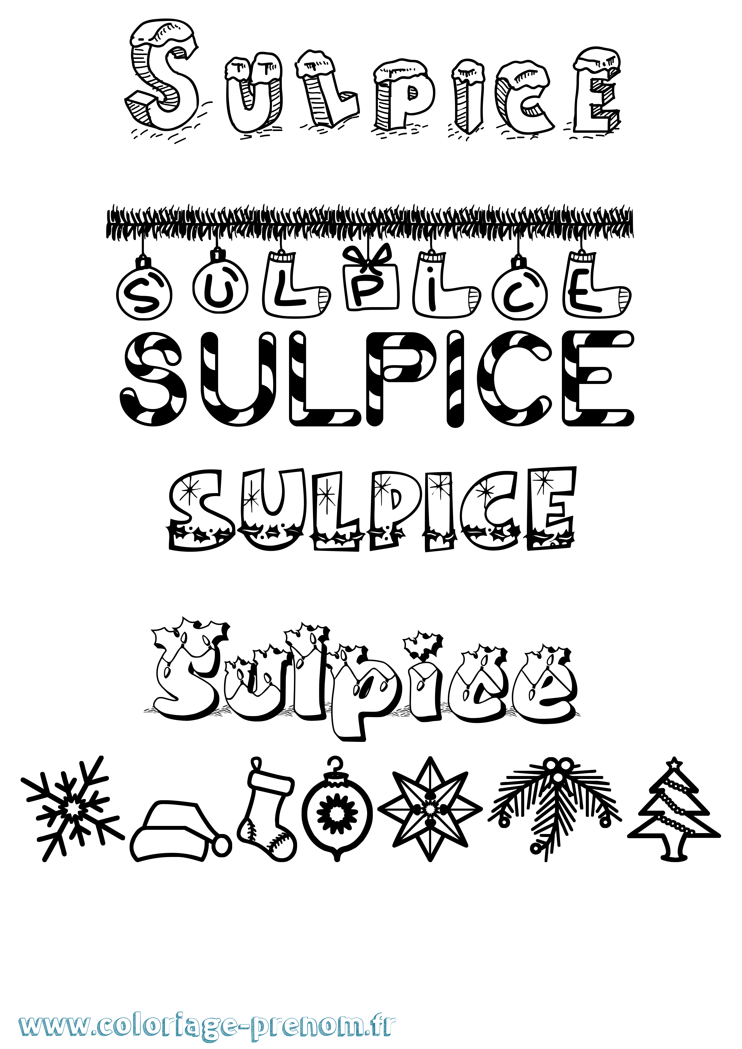 Coloriage Sulpice Noël Coloriage prénom Sulpice Noël