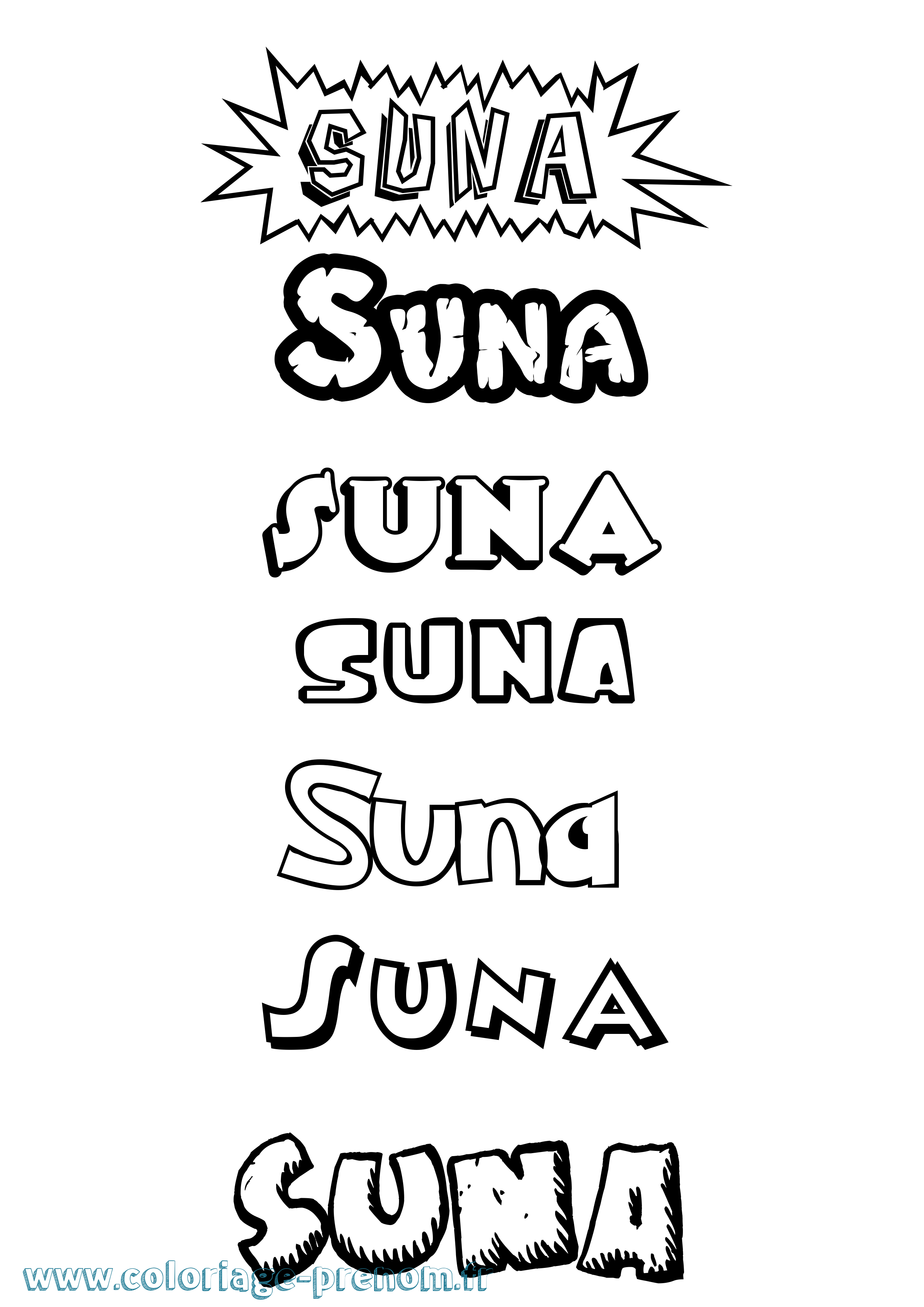 Coloriage Suna Dessin Animé Coloriage prénom Suna Dessin Animé