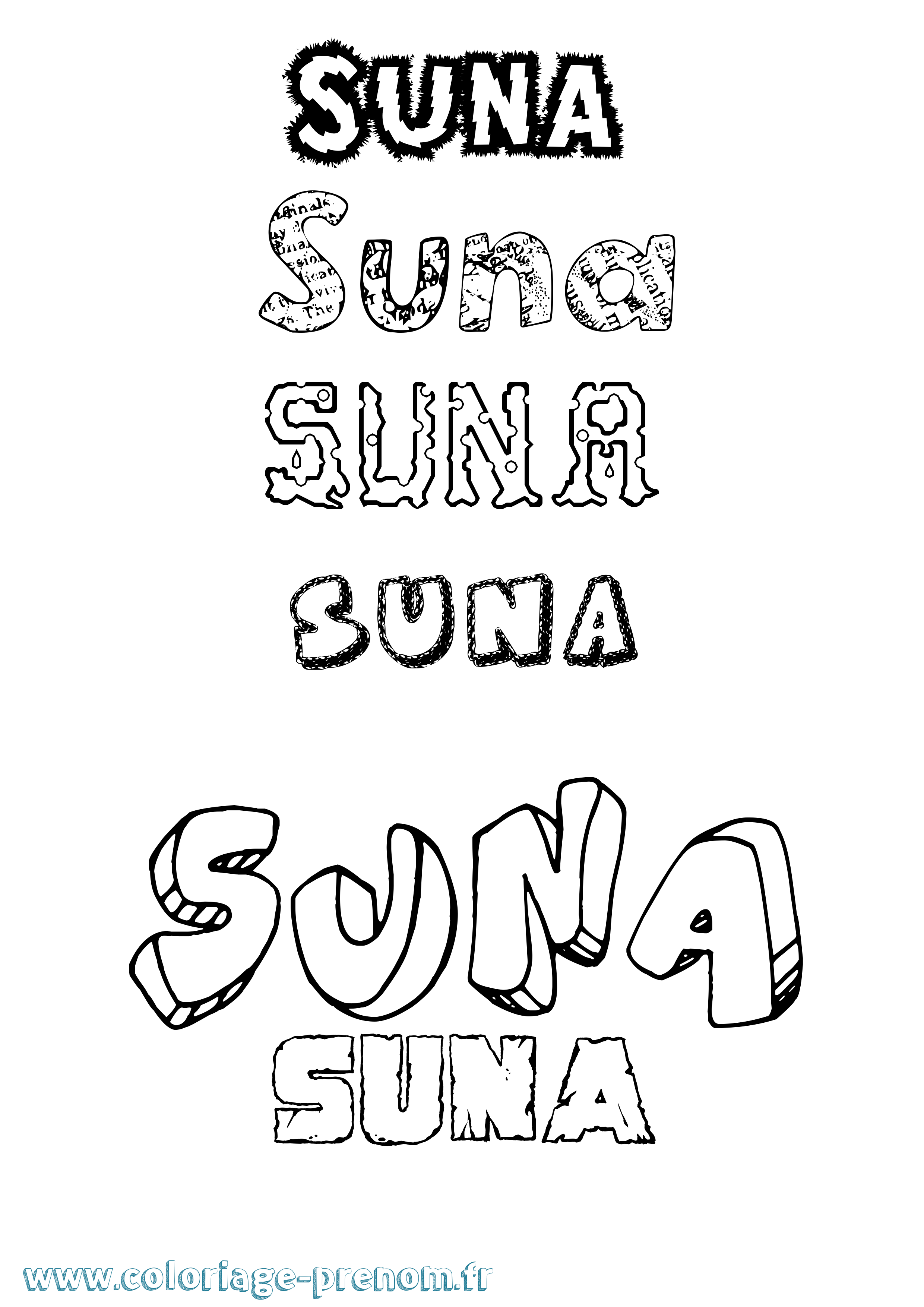 Coloriage Suna Destructuré Coloriage prénom Suna Destructuré