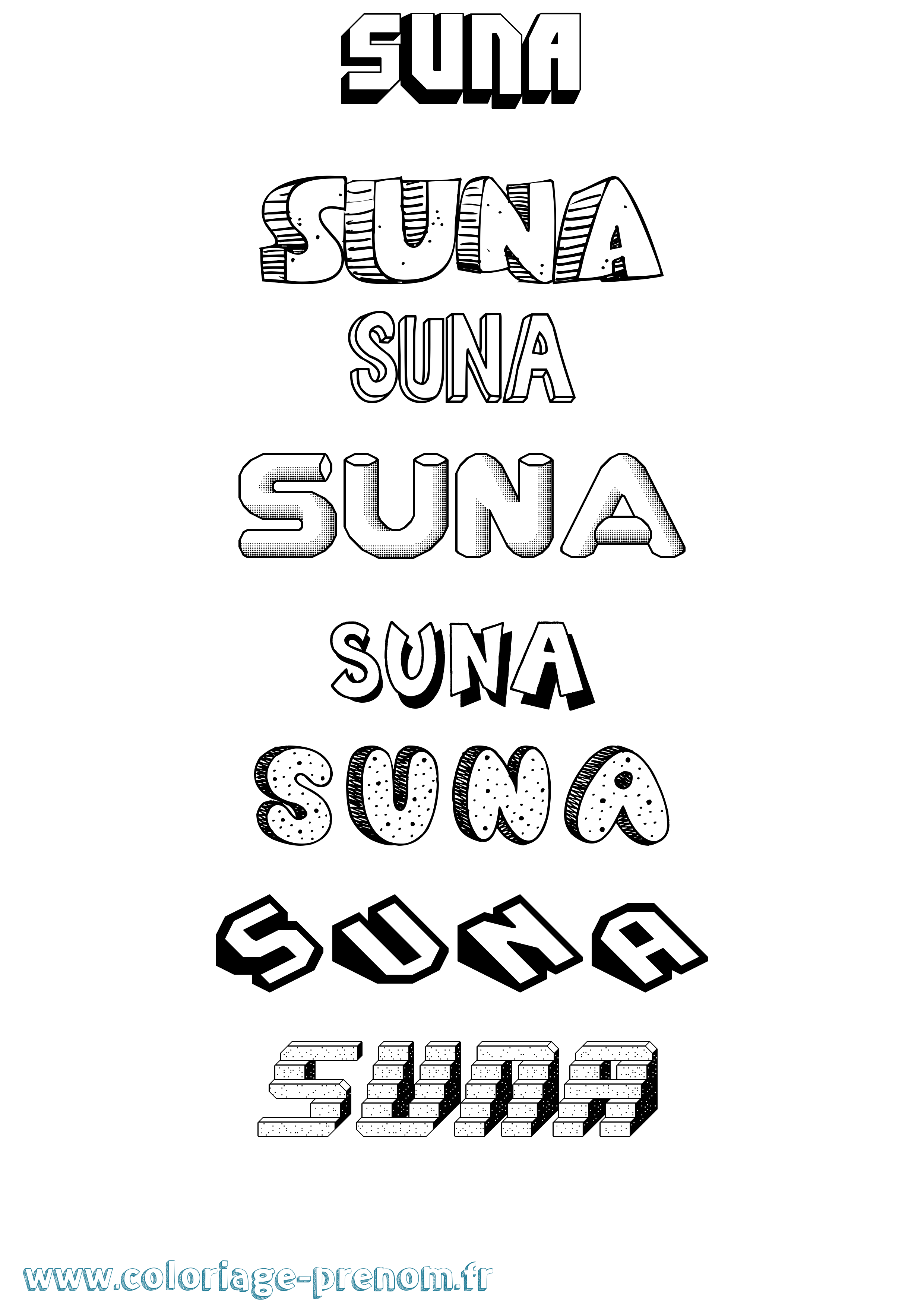 Coloriage Suna Effet 3D Coloriage prénom Suna Effet 3D