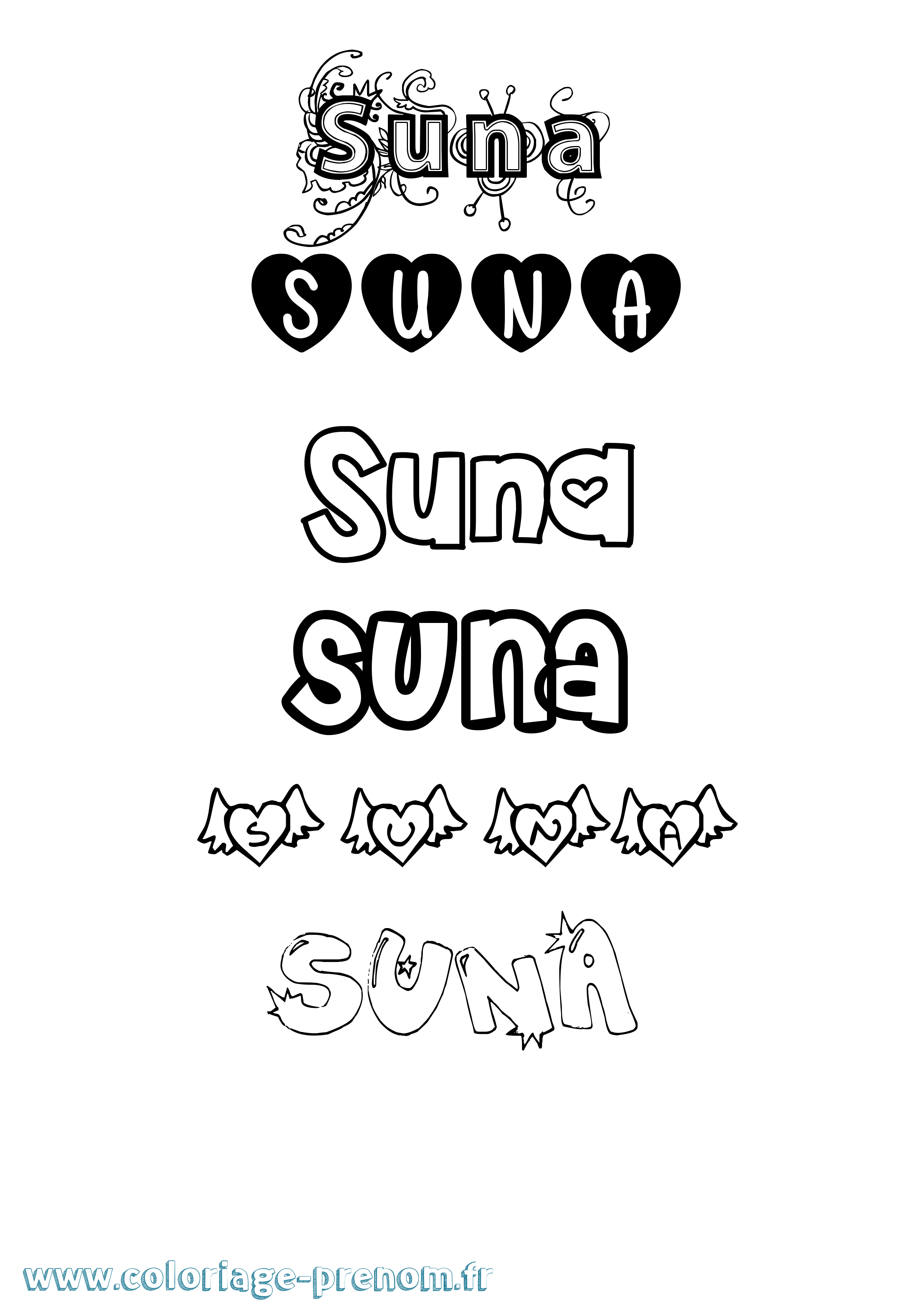 Coloriage Suna Girly Coloriage prénom Suna Girly