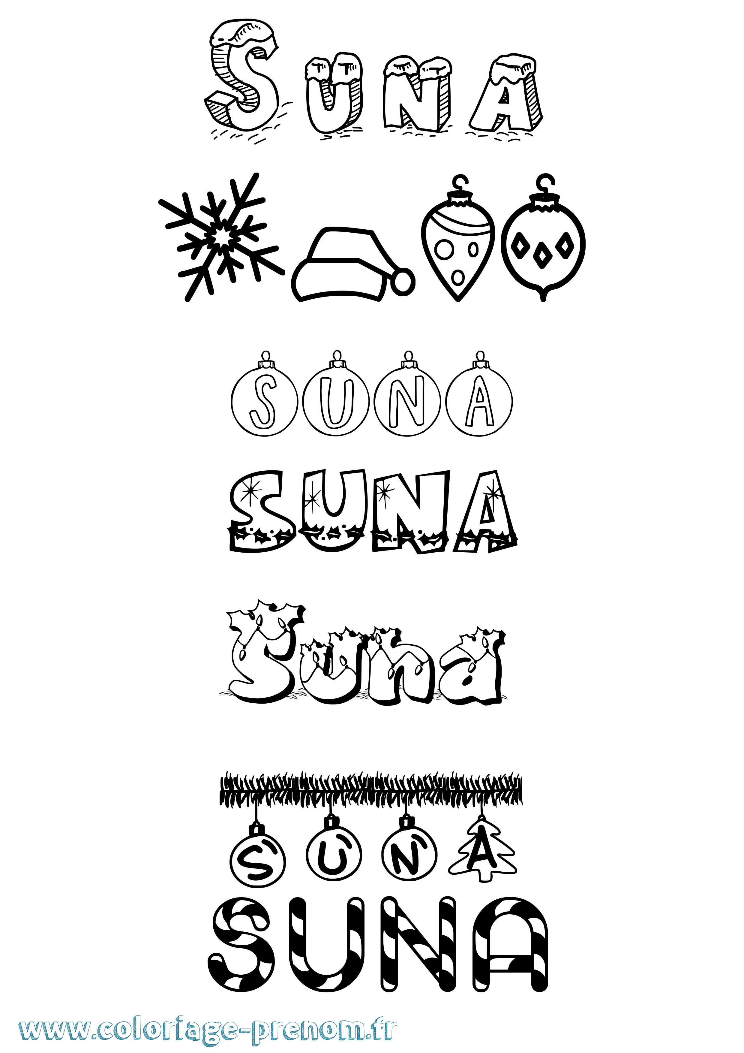 Coloriage Suna Noël Coloriage prénom Suna Noël