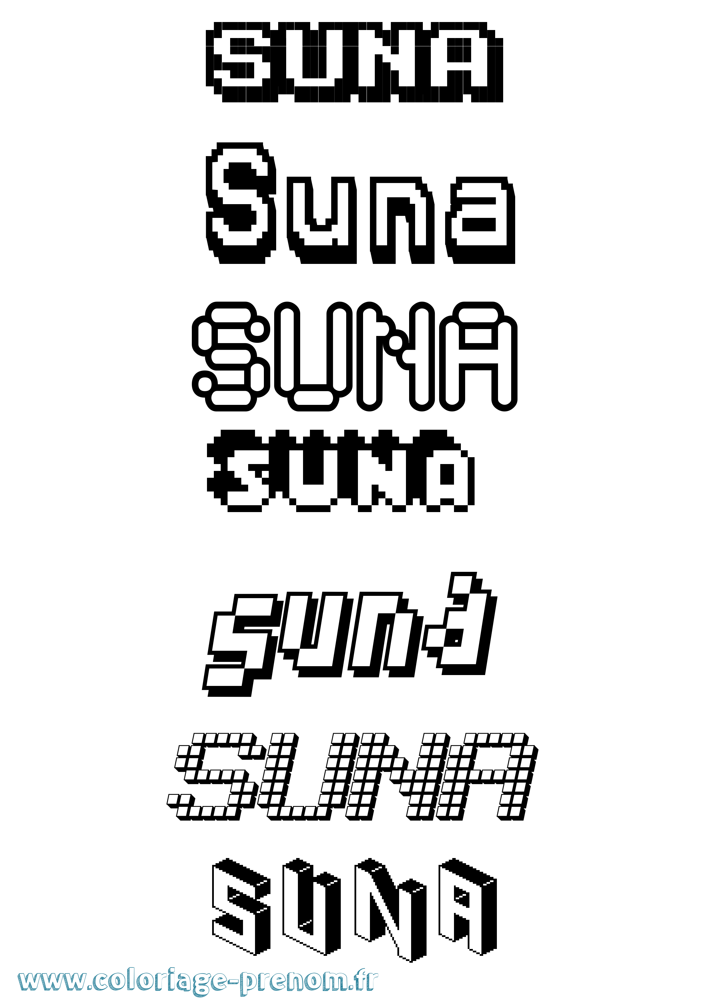 Coloriage Suna Pixel Coloriage prénom Suna Pixel