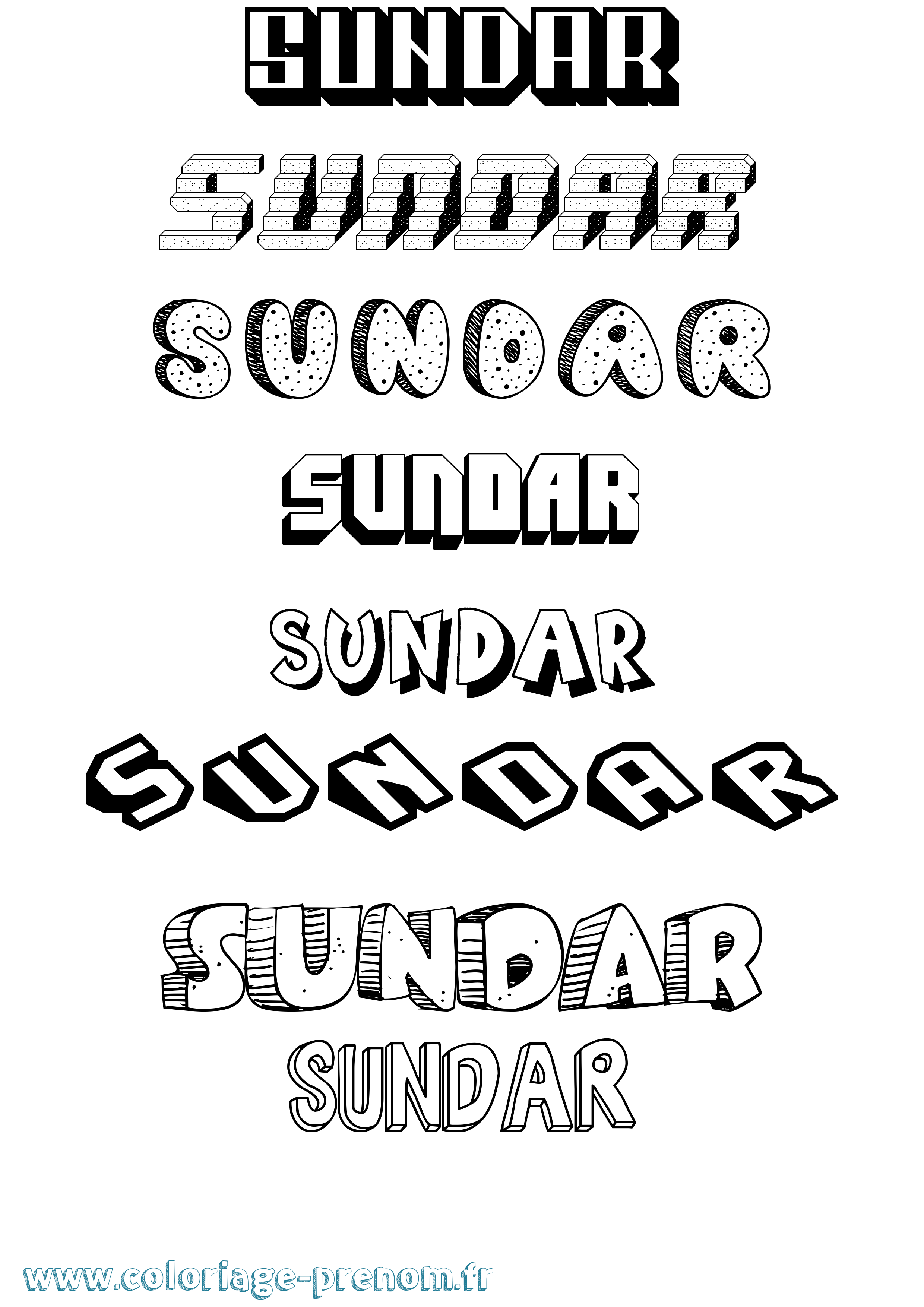 Coloriage Sundar Effet 3D Coloriage prénom Sundar Effet 3D