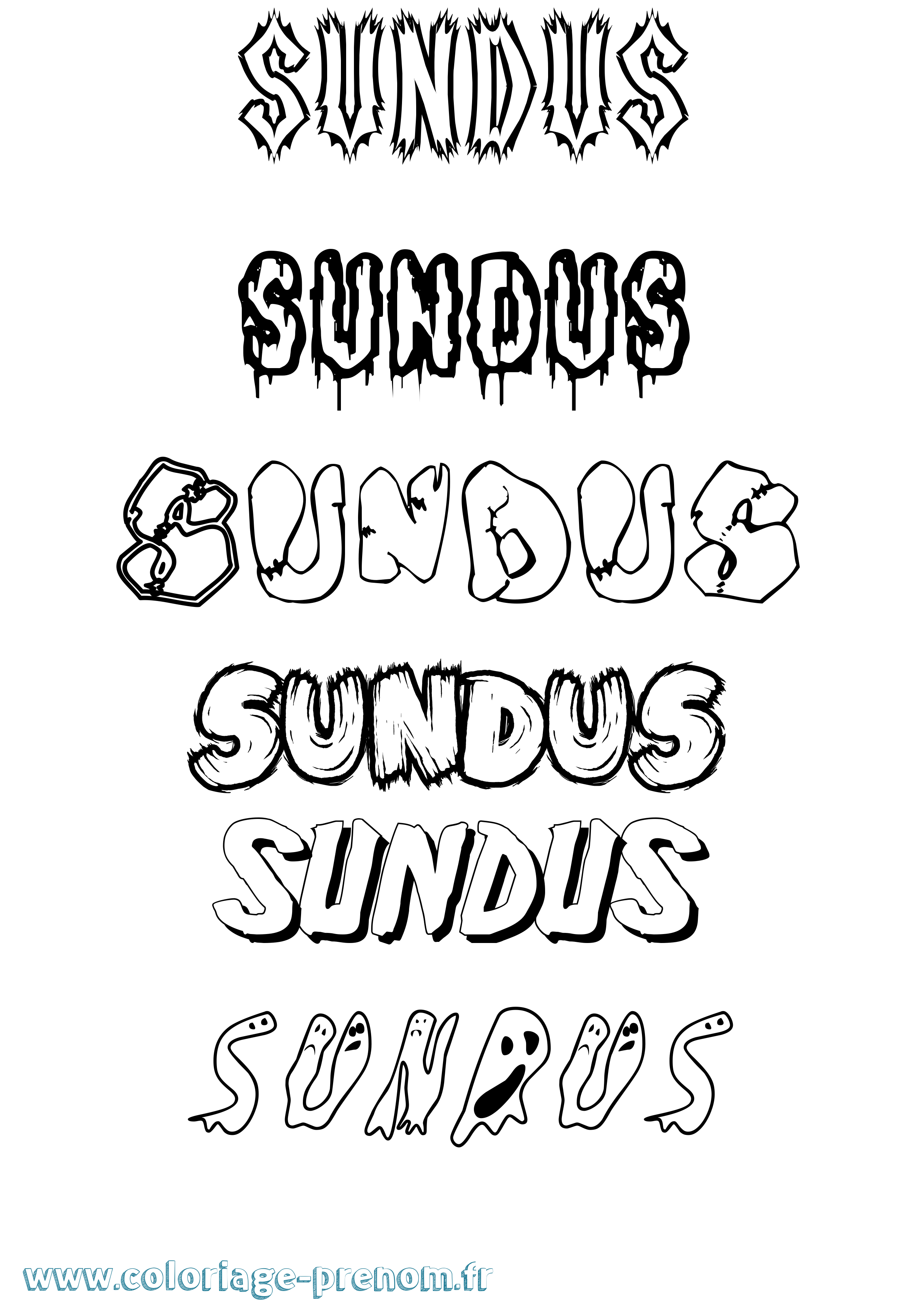 Coloriage Sundus Frisson Coloriage prénom Sundus Frisson