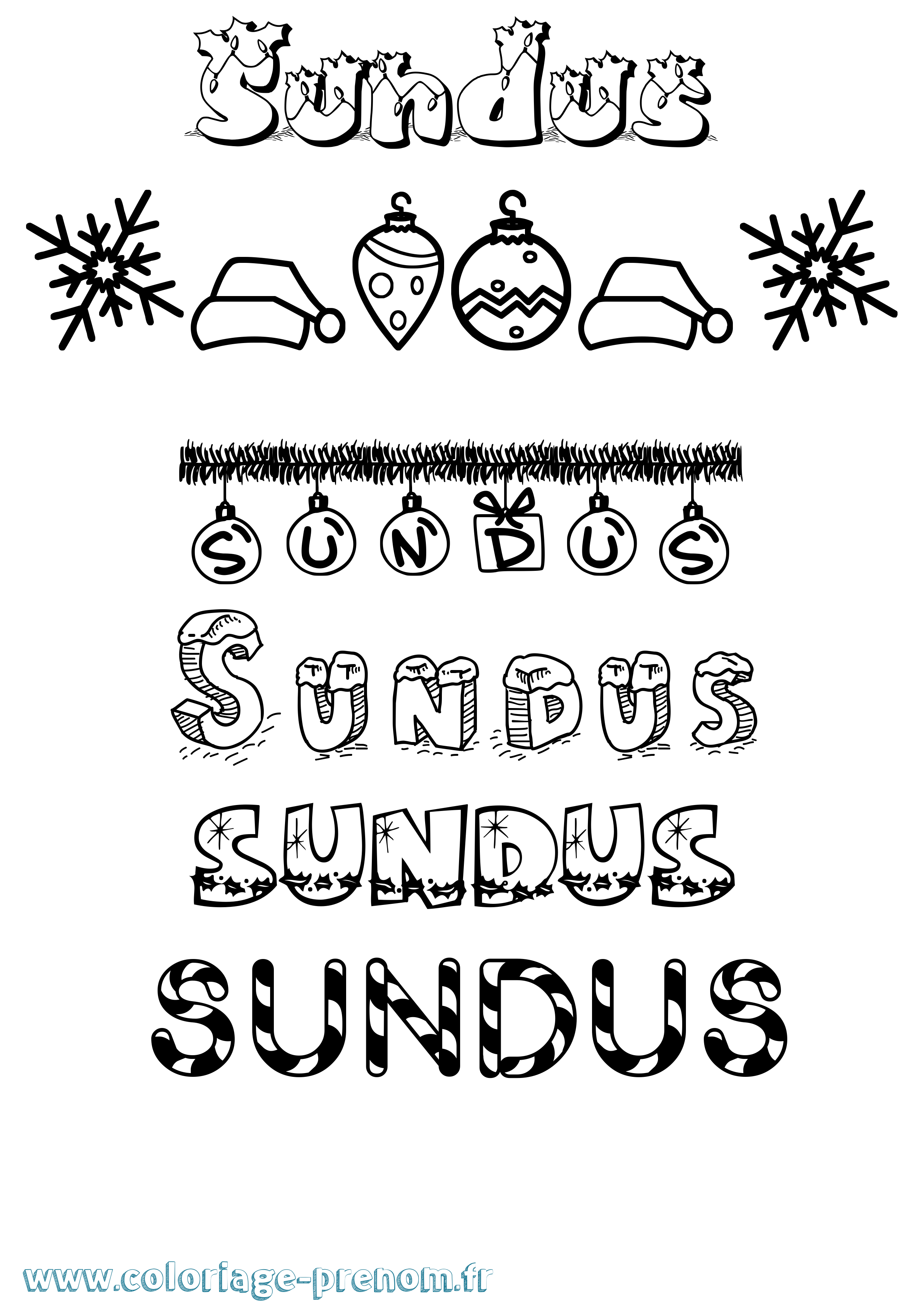 Coloriage Sundus Noël Coloriage prénom Sundus Noël