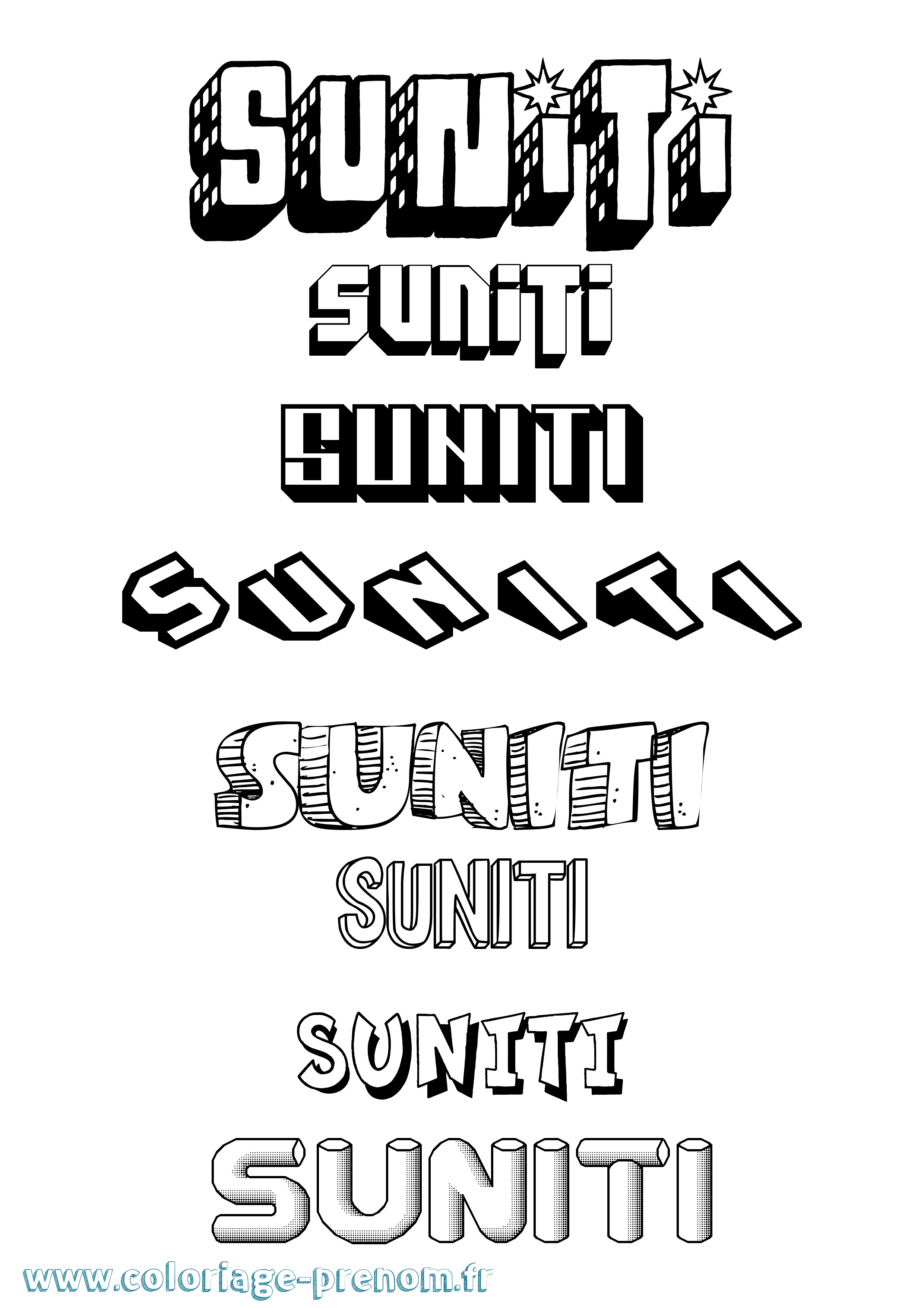 Coloriage Suniti Effet 3D Coloriage prénom Suniti Effet 3D