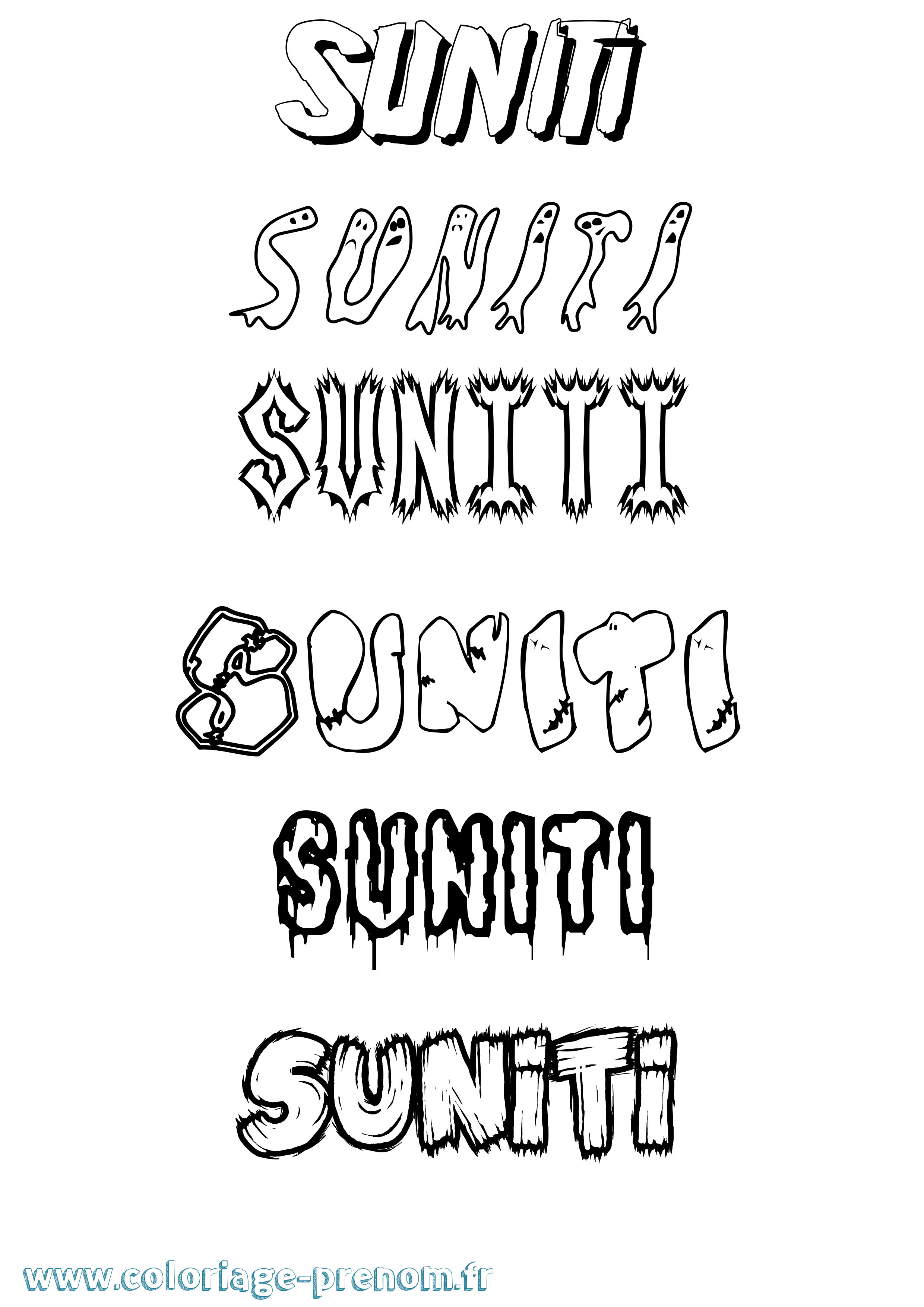 Coloriage Suniti Frisson Coloriage prénom Suniti Frisson