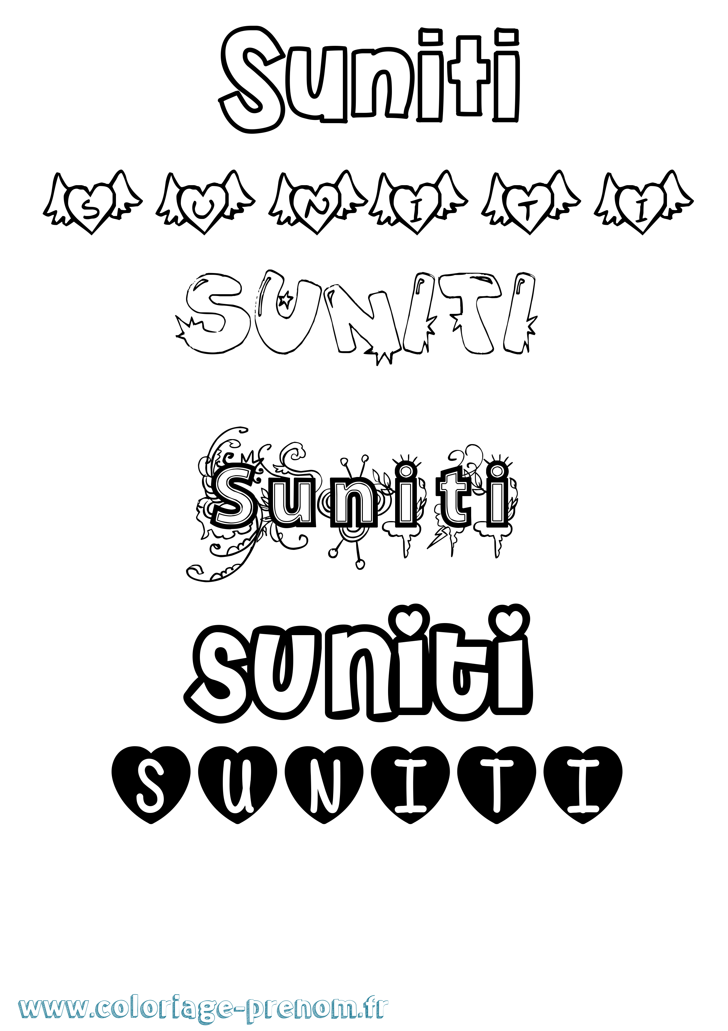 Coloriage Suniti Girly Coloriage prénom Suniti Girly