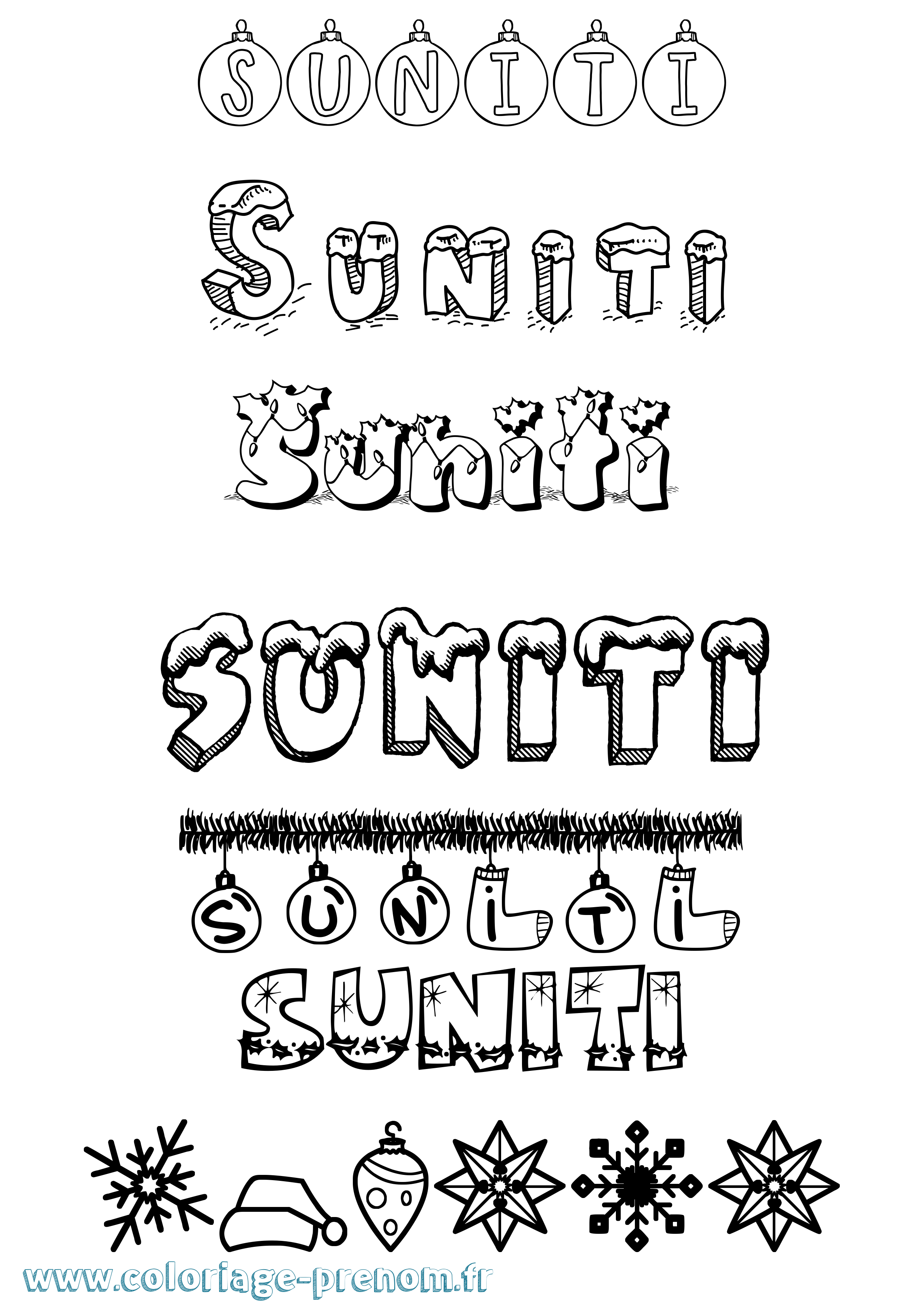 Coloriage Suniti Noël Coloriage prénom Suniti Noël
