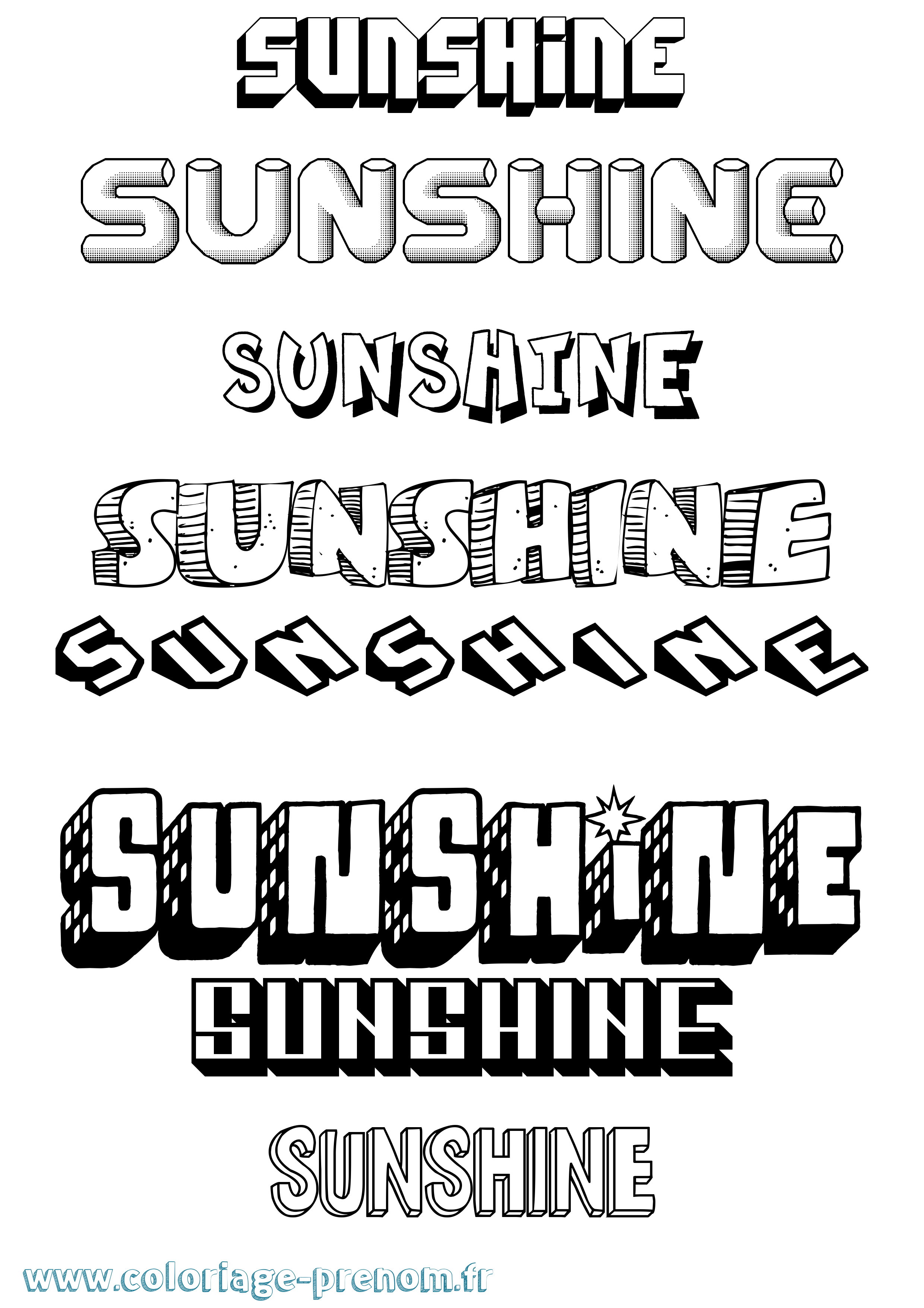 Coloriage Sunshine Effet 3D Coloriage prénom Sunshine Effet 3D