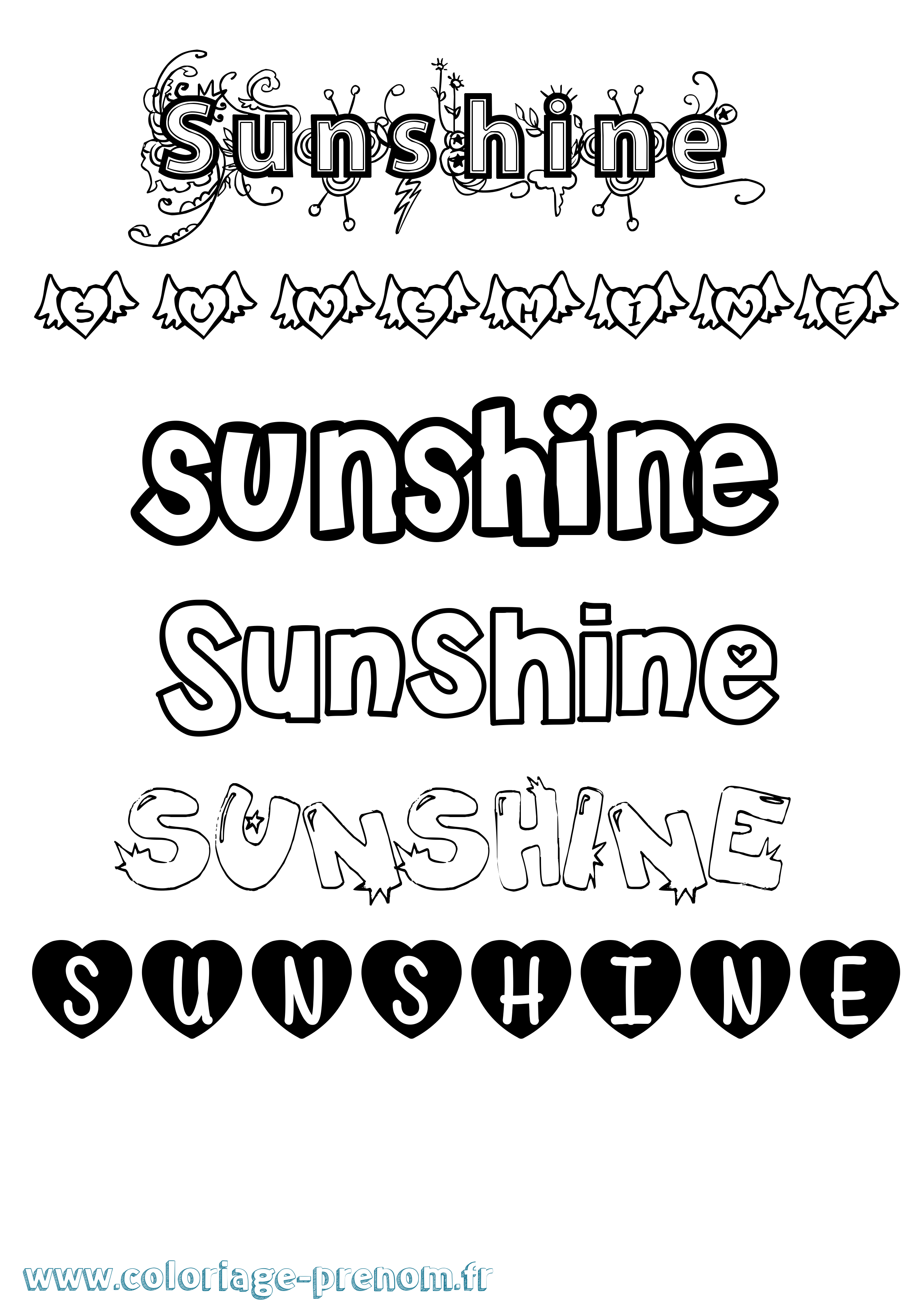 Coloriage Sunshine Girly Coloriage prénom Sunshine Girly