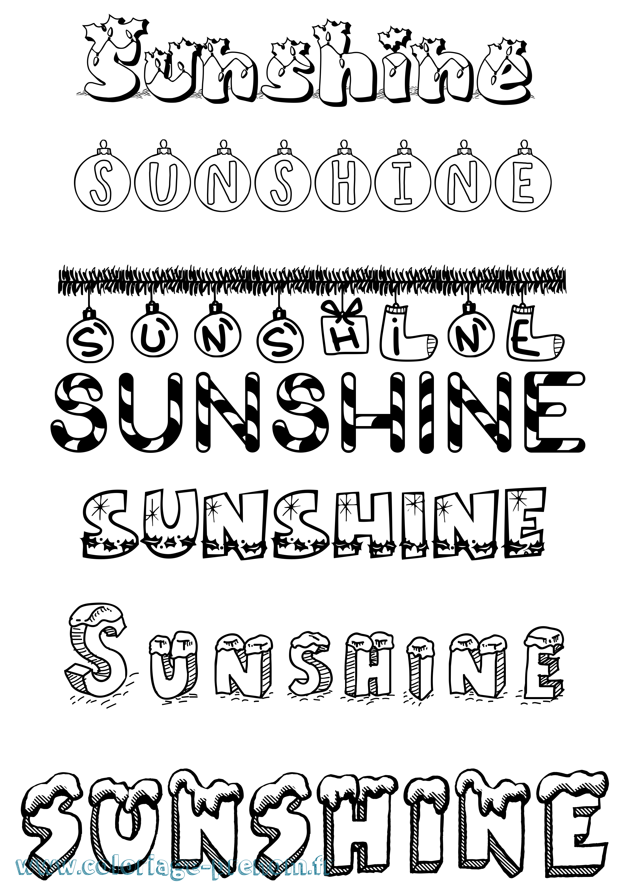 Coloriage Sunshine Noël Coloriage prénom Sunshine Noël