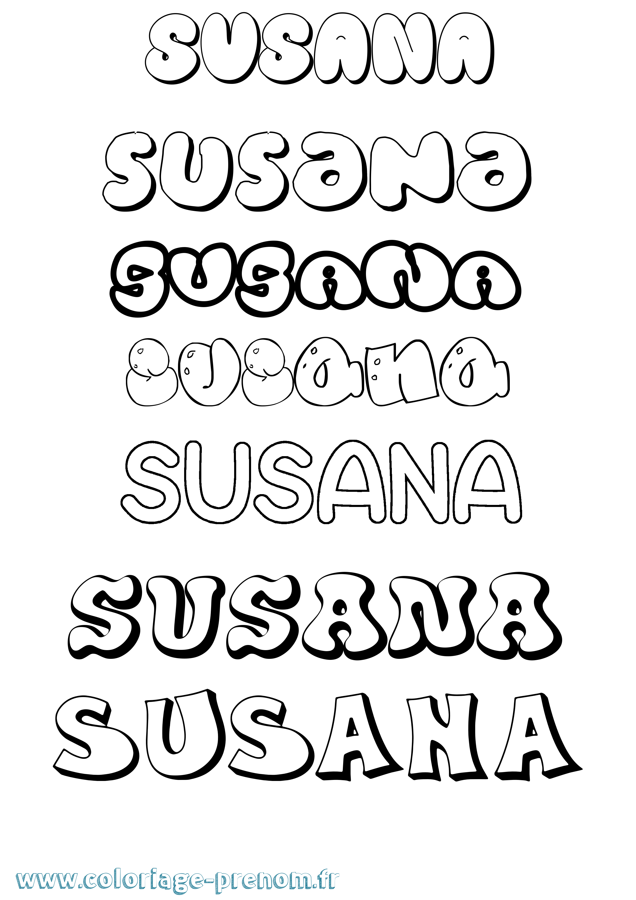 Coloriage Susana Bubble Coloriage prénom Susana Bubble