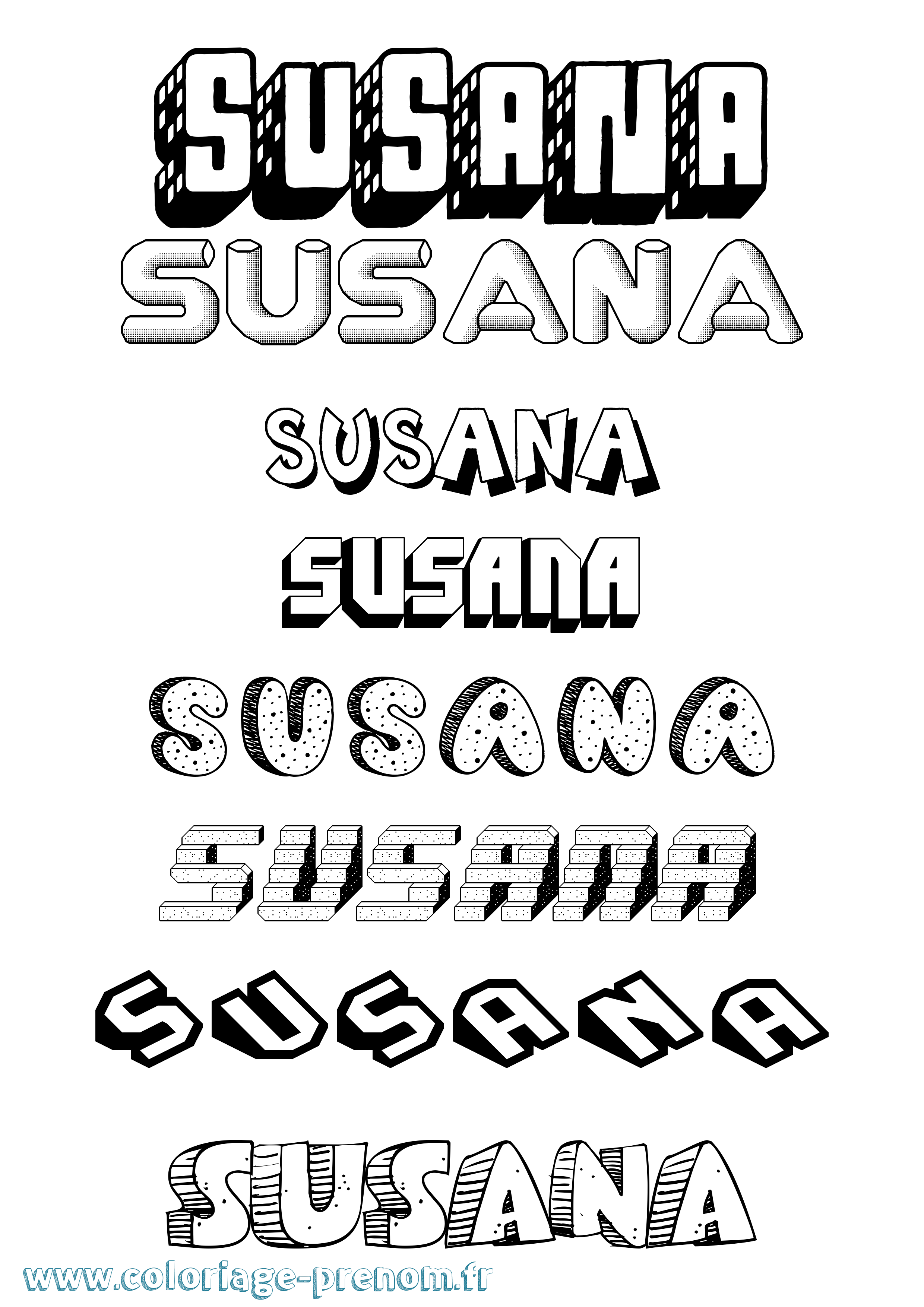Coloriage Susana Effet 3D Coloriage prénom Susana Effet 3D